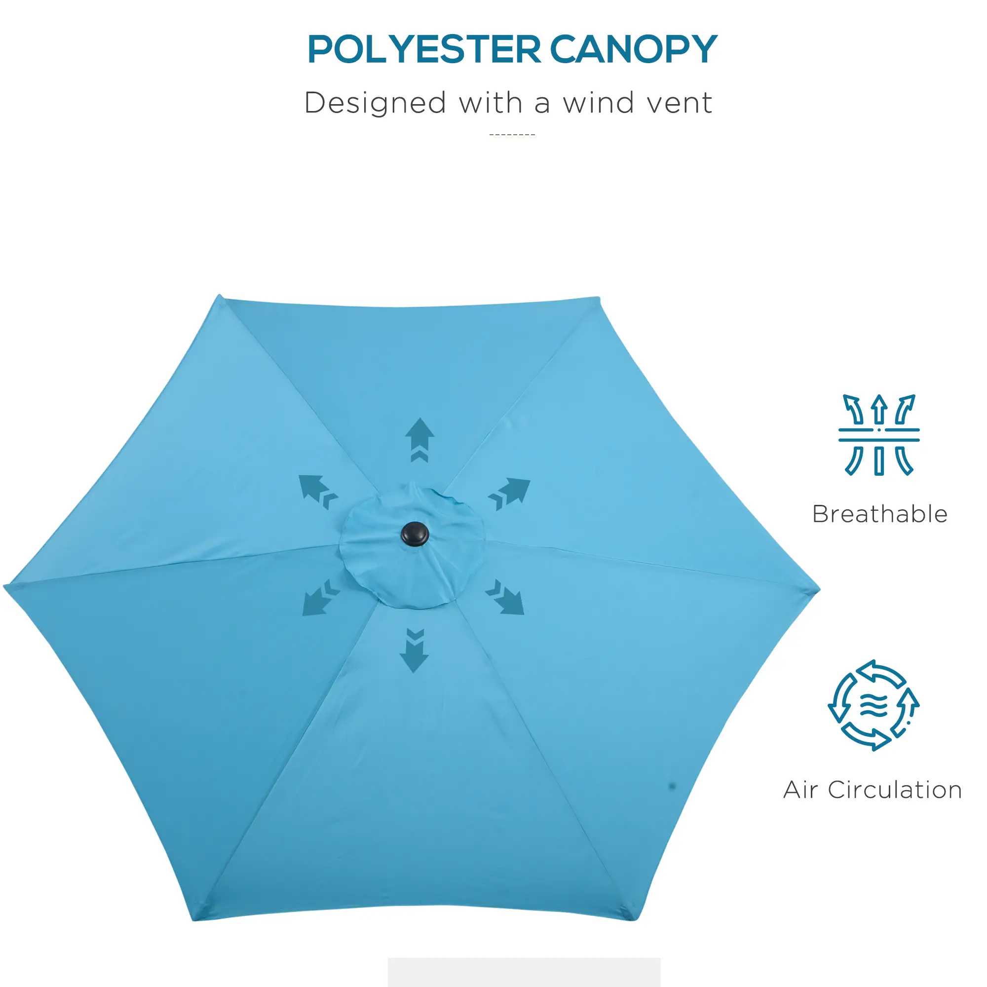 8.5' Round Aluminum Patio Umbrella, Tilt Canopy, 6 Ribs, Blue - Image 6