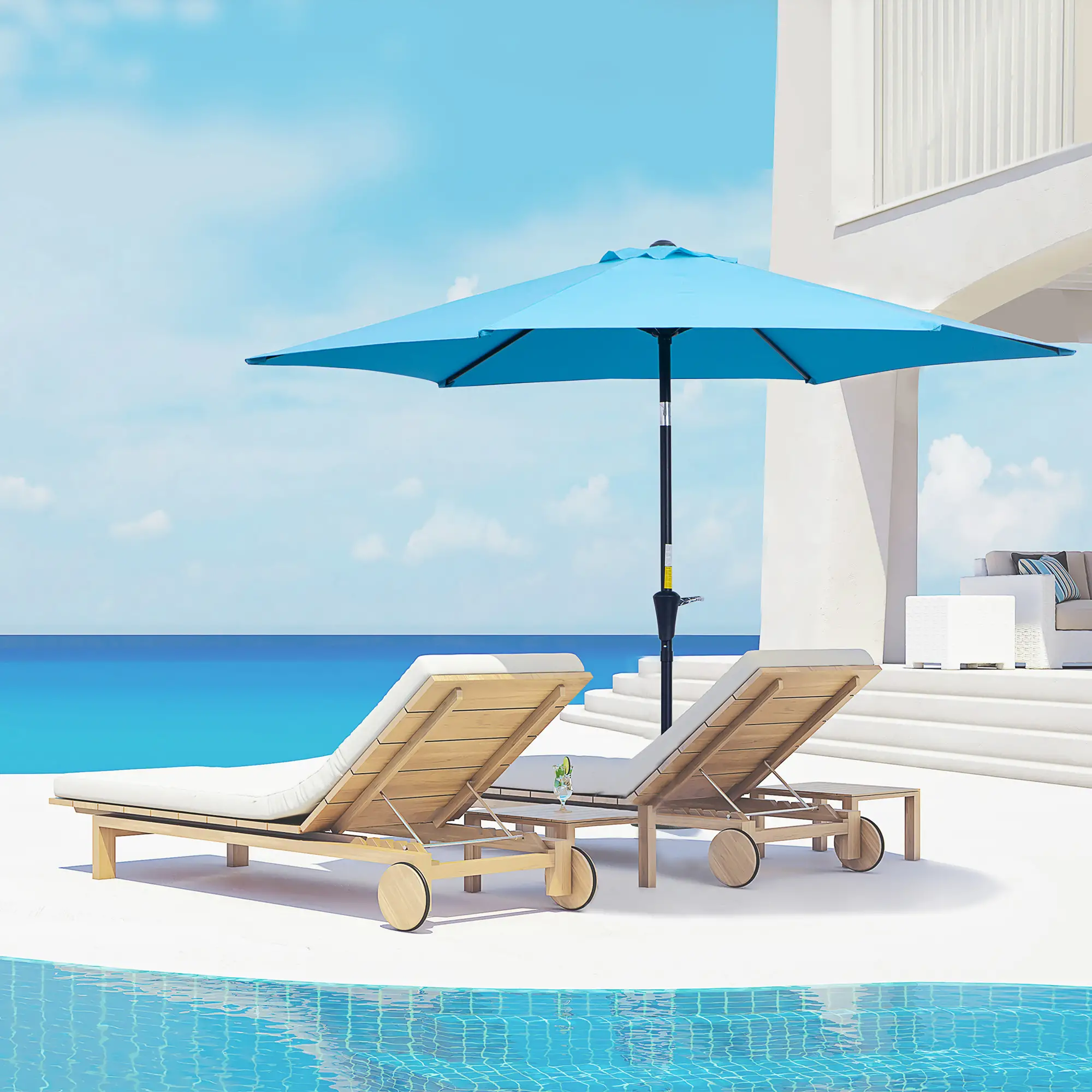 8.5' Round Aluminum Patio Umbrella, Tilt Canopy, 6 Ribs, Blue - Image 8