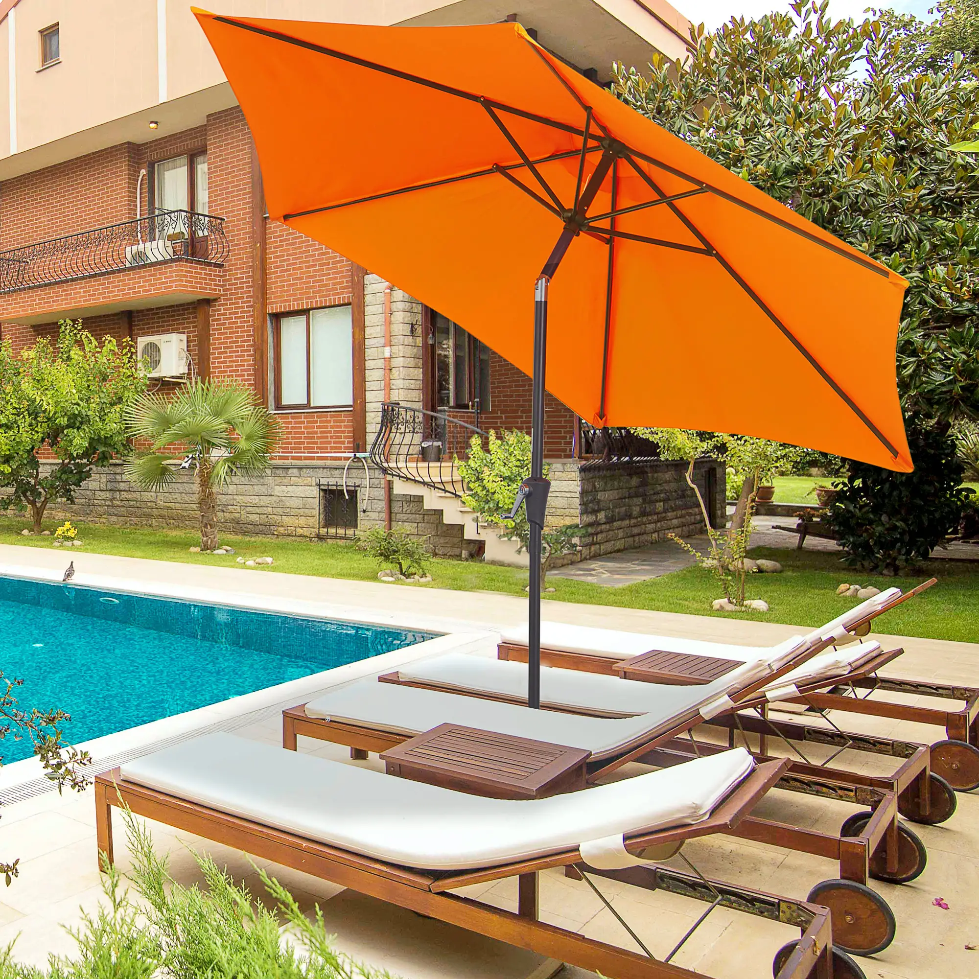 8.5' Round Aluminum Patio Umbrella, Tilt Canopy, Crank Handle, Blue - Image 2