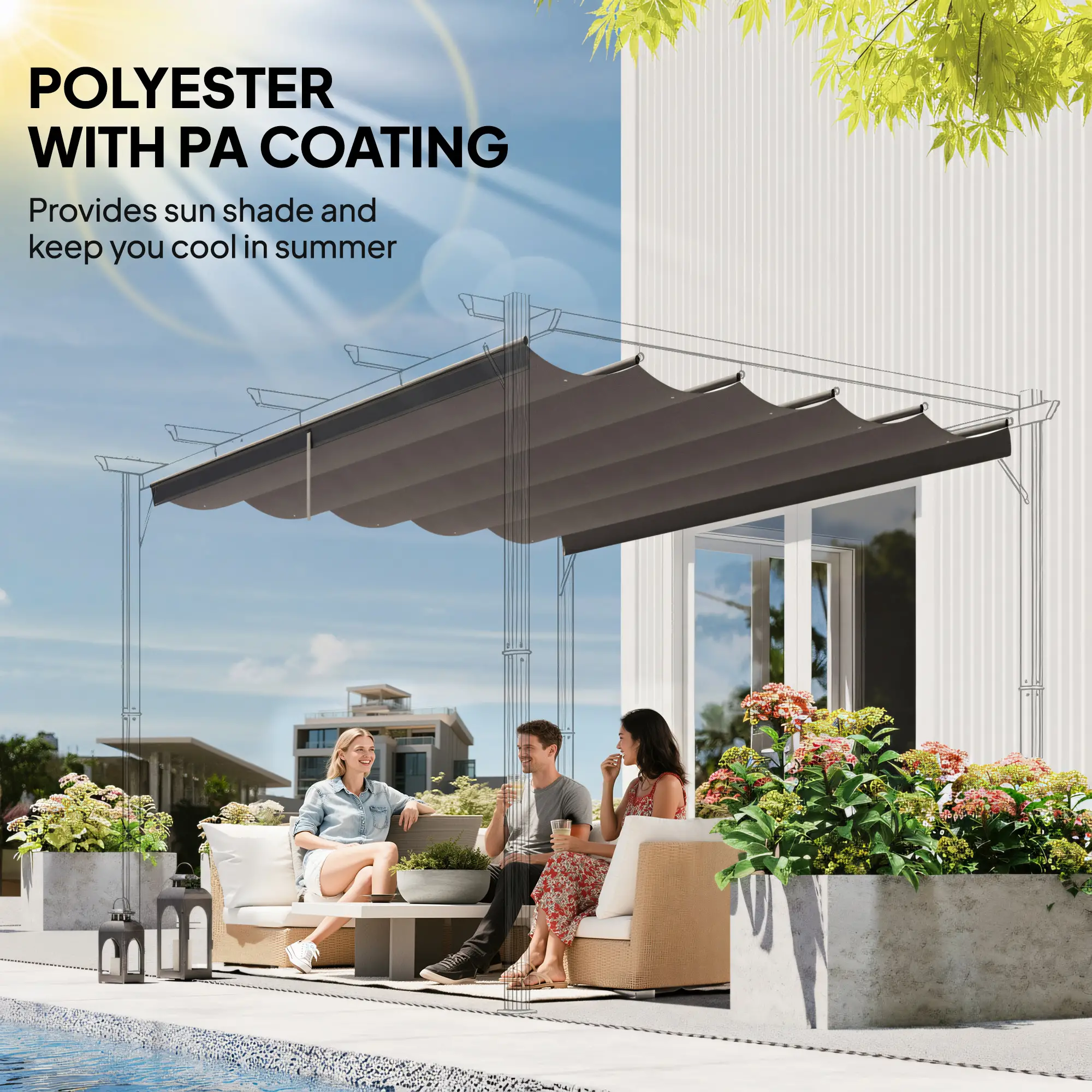 8.5' x 11.5' Pergola Canopy Replacement, Fit 10' x 13' Frame, Light Grey - Image 5