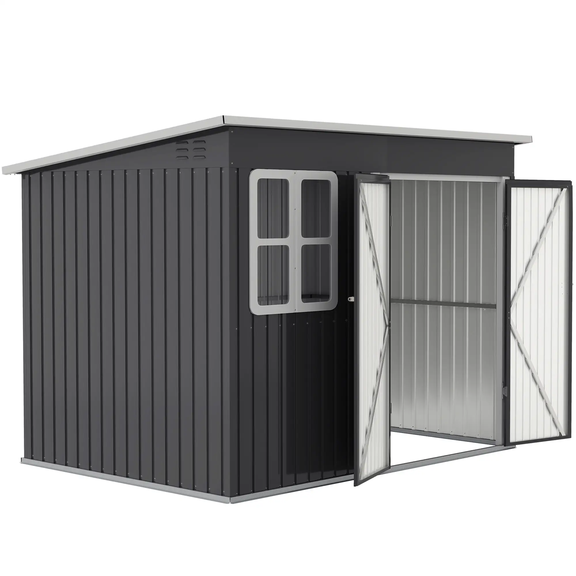 8.5' x 6' Galvanised Steel Outdoor Storage Shed, Lockable Doors, Dark Grey