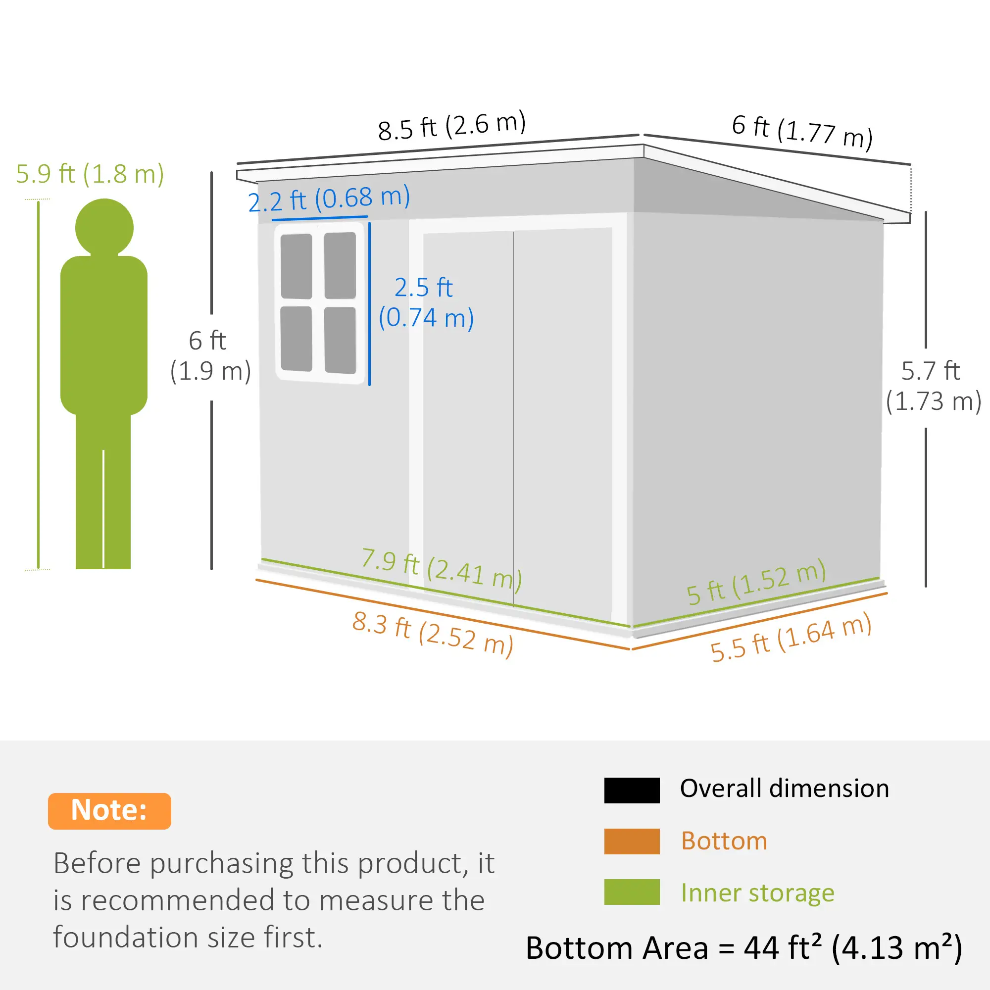 8.5' x 6' Galvanised Steel Outdoor Storage Shed, Lockable Doors, Dark Grey - Image 3