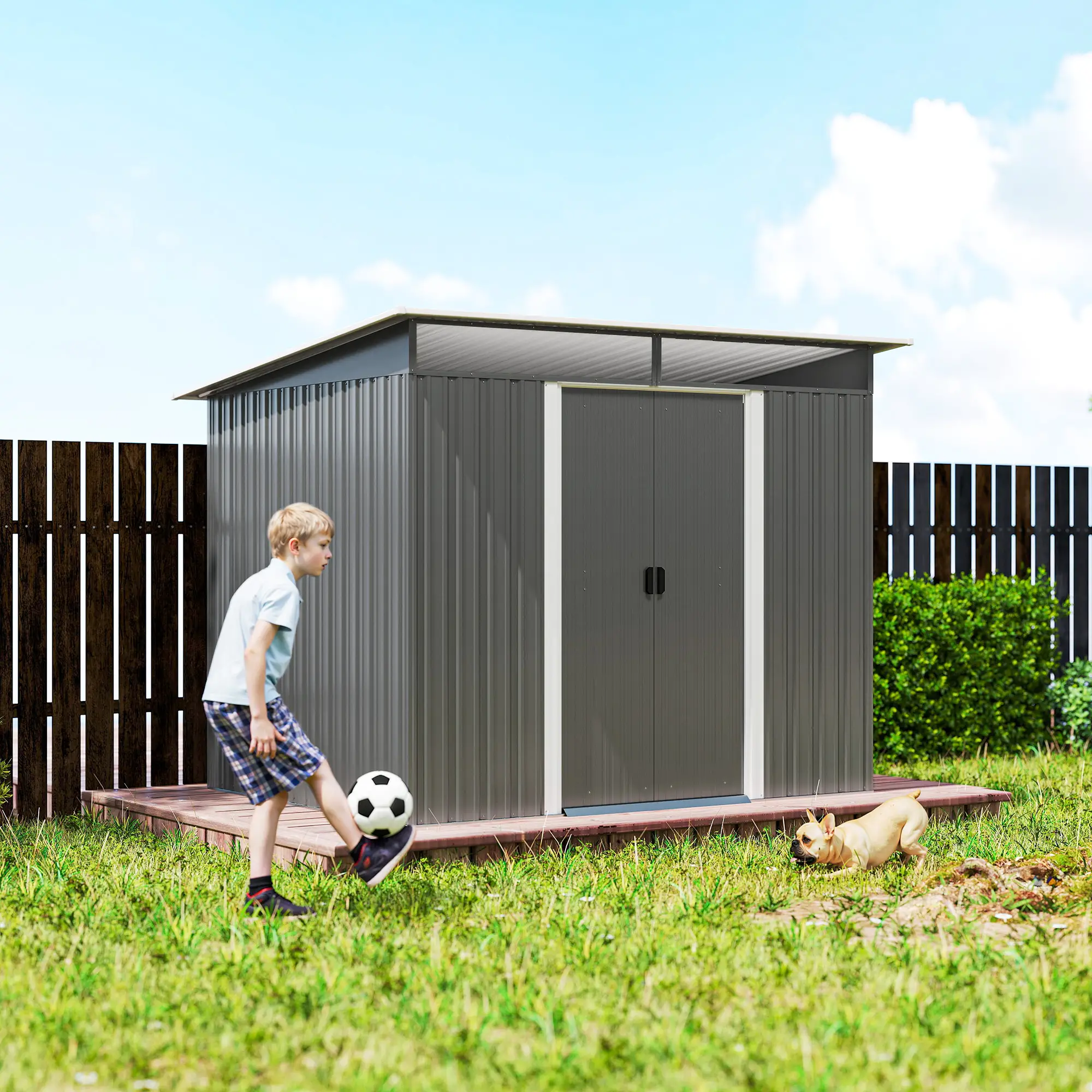 8.5' x 6' Metal Garden Shed, Utility Tool Storage, Grey - Image 10