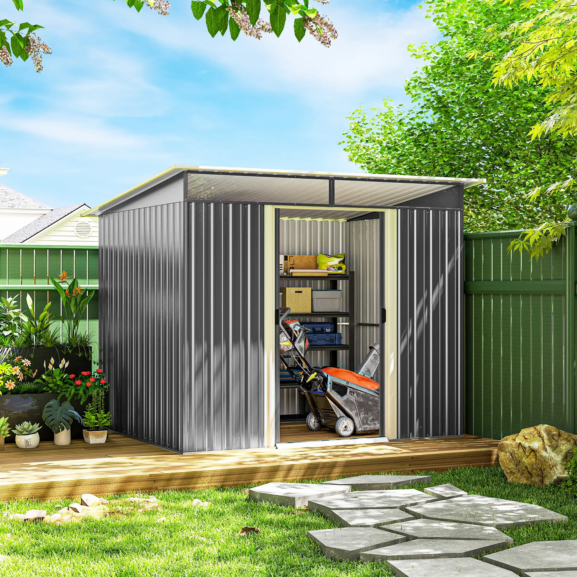 8.5' x 6' Metal Garden Shed, Utility Tool Storage, Grey - Image 8