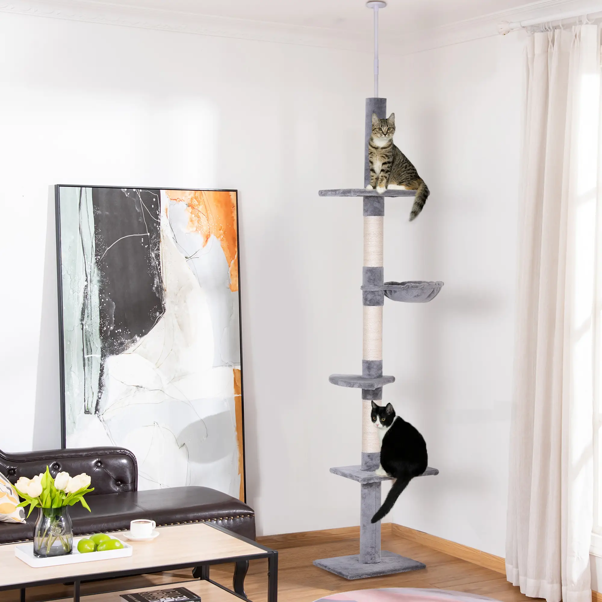 8.5ft Cat Climbing Tree, 5-Tier Activity Center, Scratching Post, Grey - Image 2