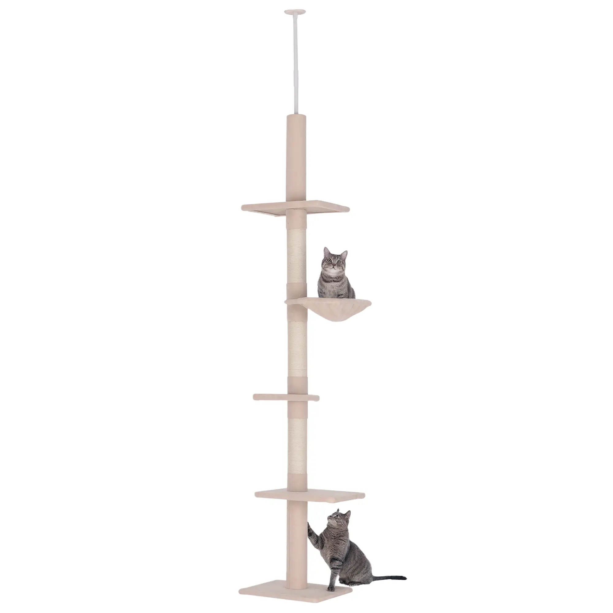 8.5ft Cat Climbing Tree, 5-Tier Kitty Activity Center, Scratching Post, Beige