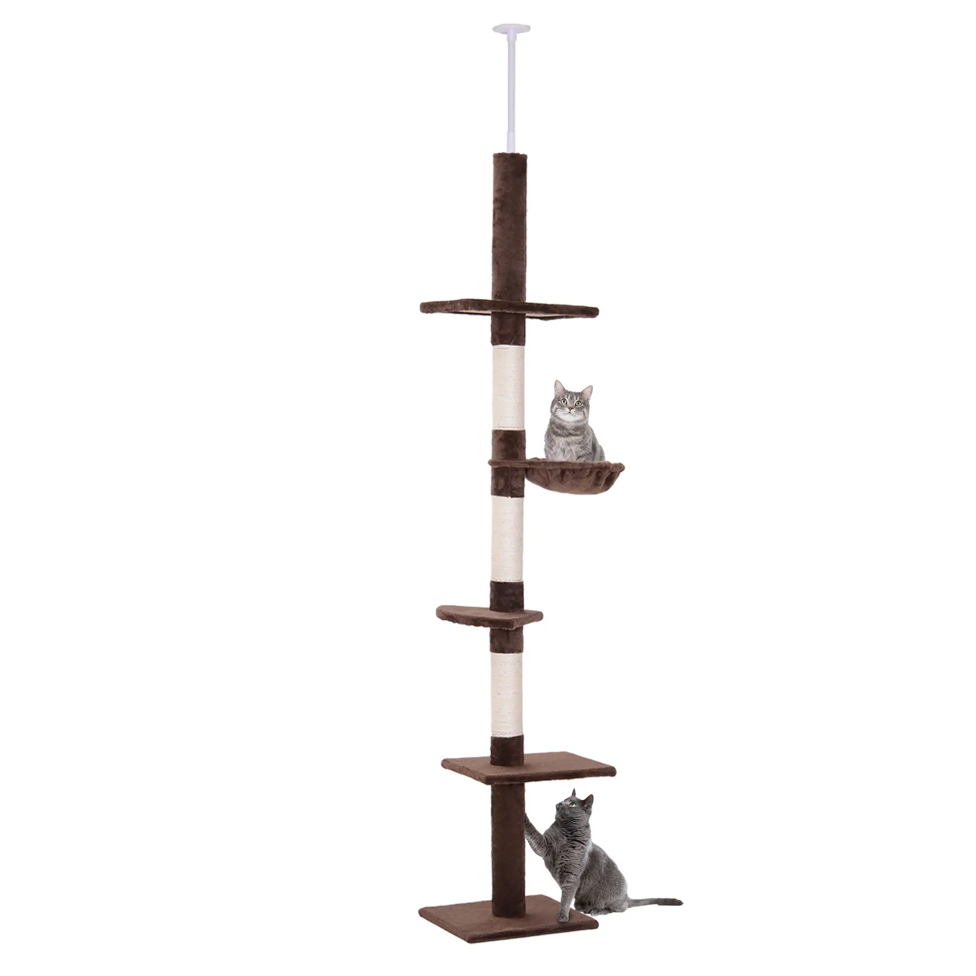 8.5ft Cat Climbing Tree, 5-Tier Kitty Activity Center, Scratching Post, Brown and White