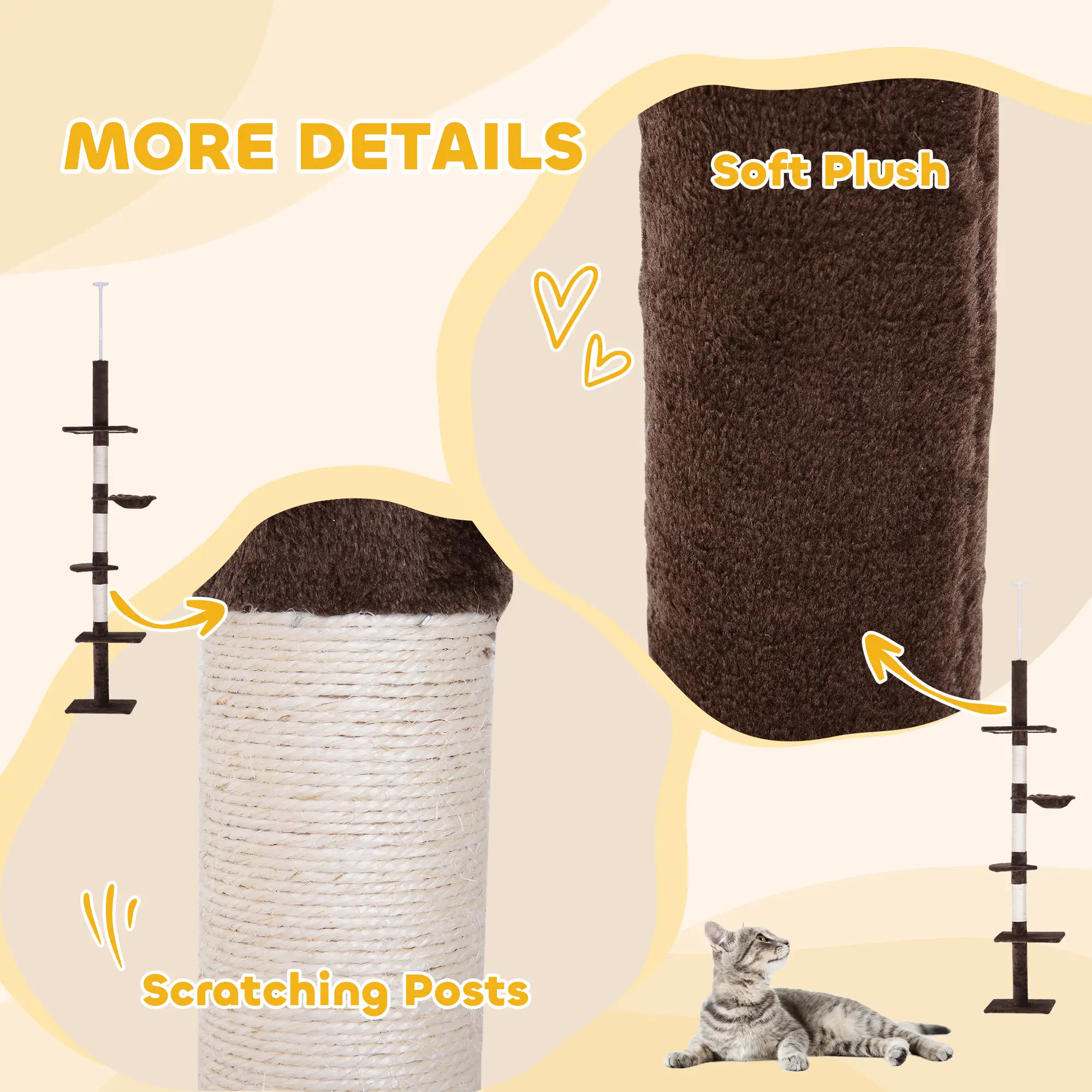 8.5ft Cat Climbing Tree, 5-Tier Kitty Activity Center, Scratching Post, Brown and White - Image 6