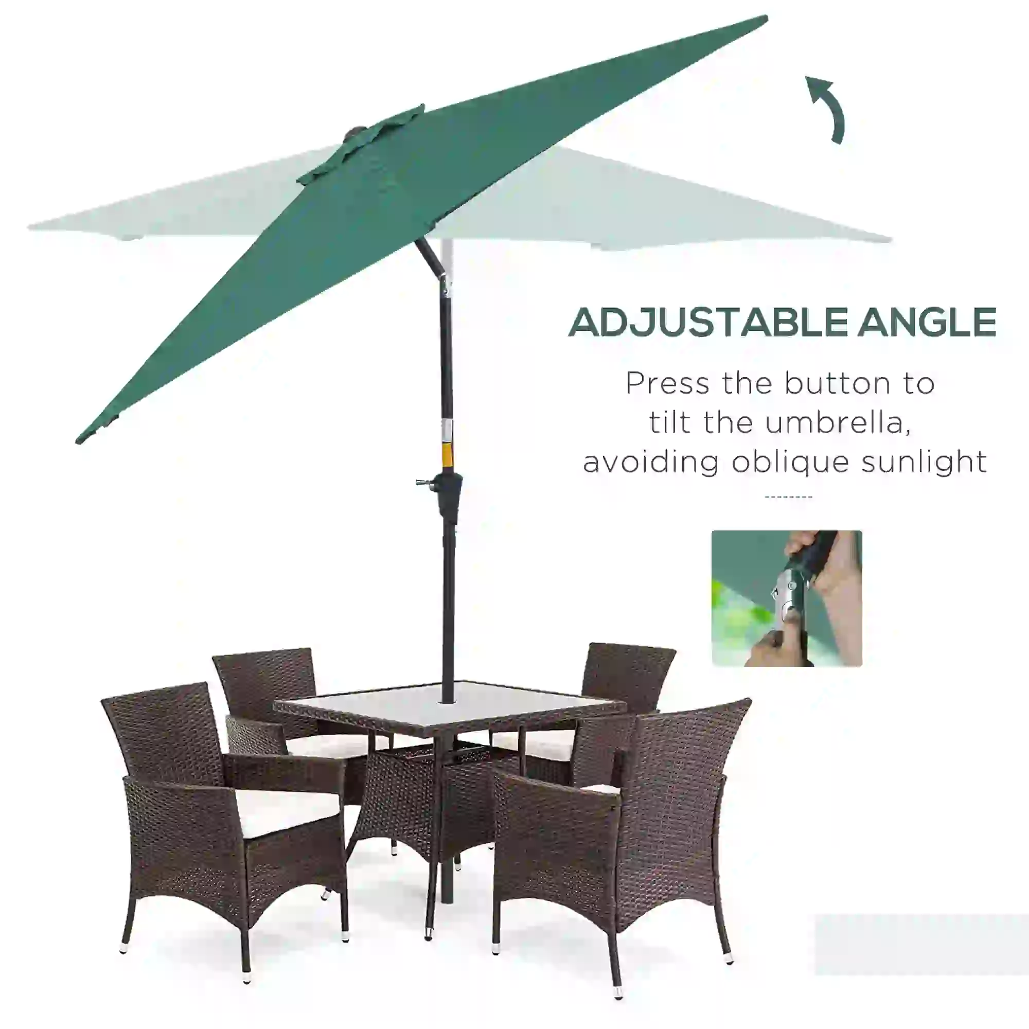 8.5FT Round Garden Parasol, 6 Ribs, Tilt Canopy, Crank Handle, Green - Image 5
