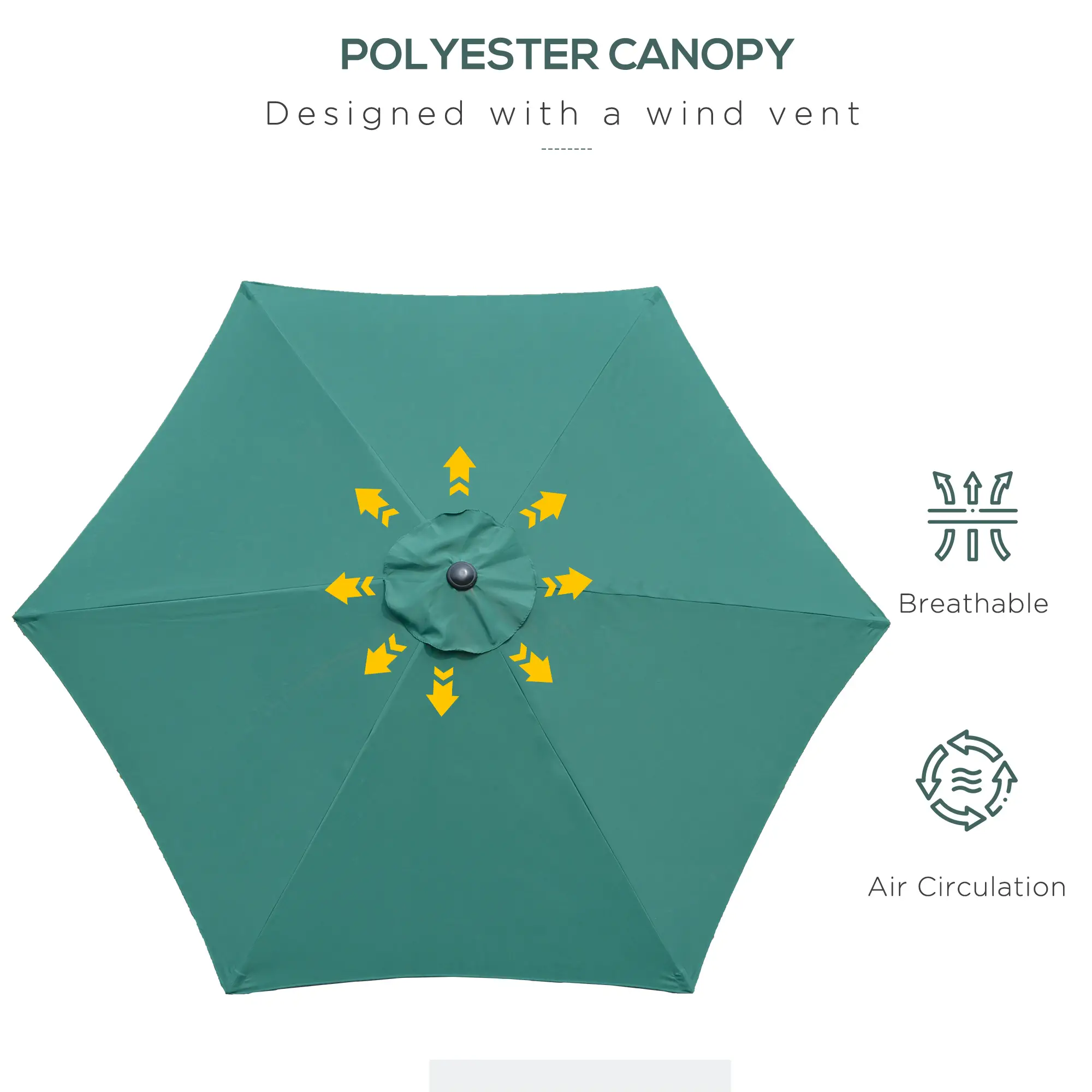 8.5FT Round Garden Parasol, 6 Ribs, Tilt Canopy, Crank Handle, Green - Image 6