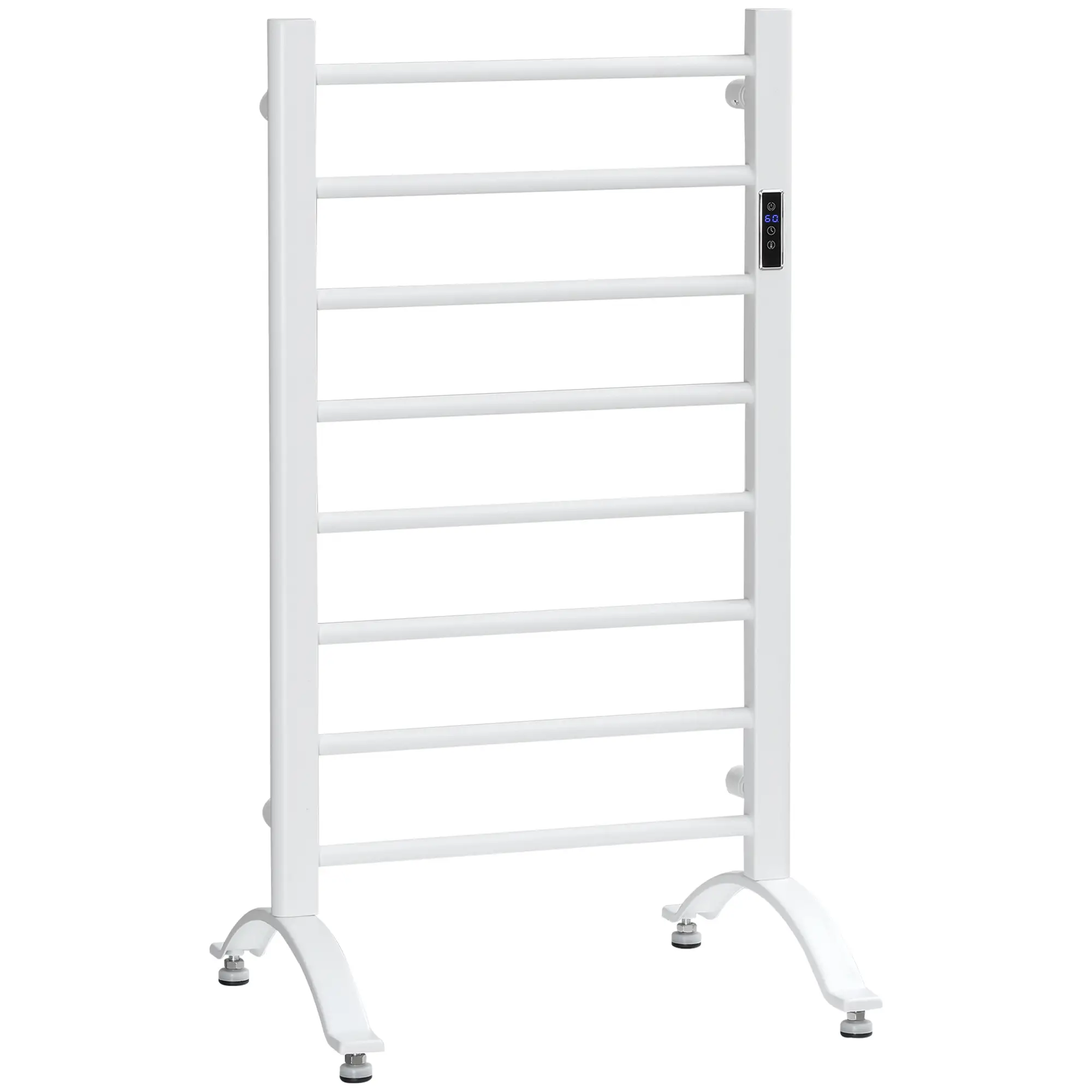 8-Bar Heated Towel Warmer, Wall Mount, Adjustable Temperature, White