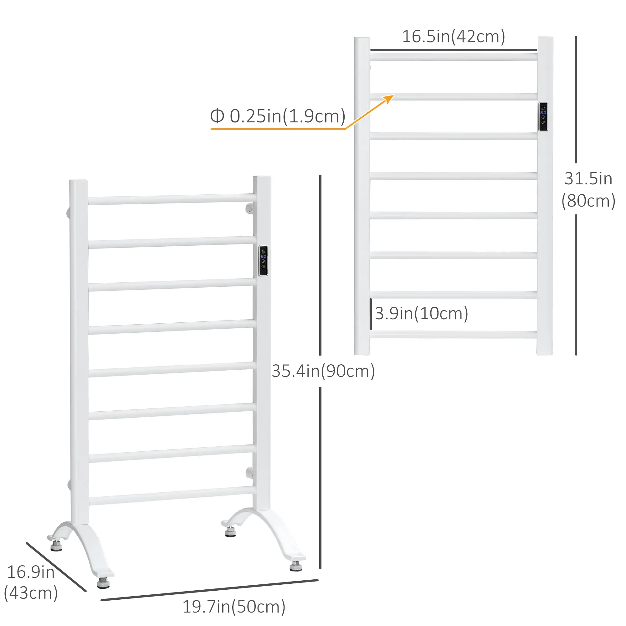 8-Bar Heated Towel Warmer, Wall Mount, Adjustable Temperature, White - Image 3