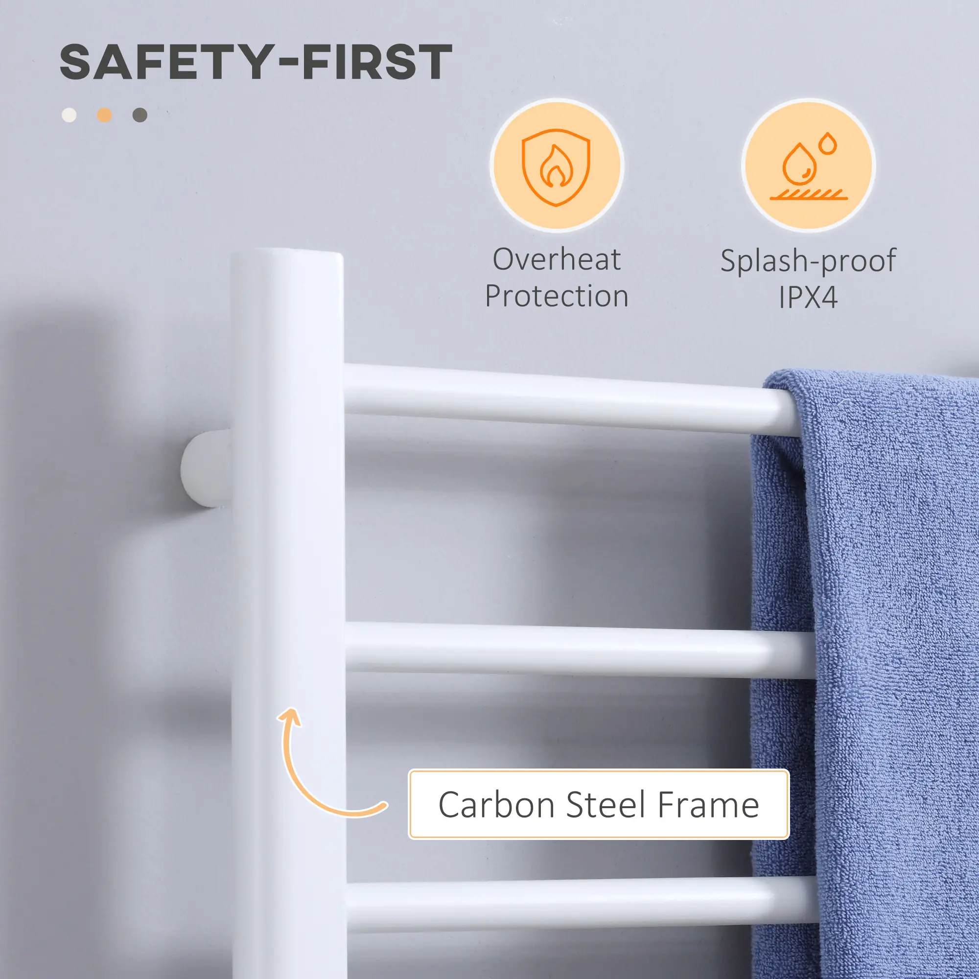 8-Bar Heated Towel Warmer, Wall Mount, Adjustable Temperature, White - Image 7