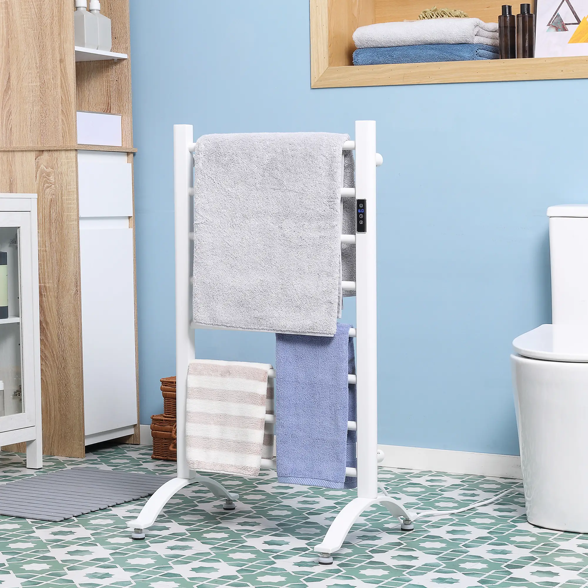 8-Bar Heated Towel Warmer, Wall Mount, Adjustable Temperature, White - Image 8
