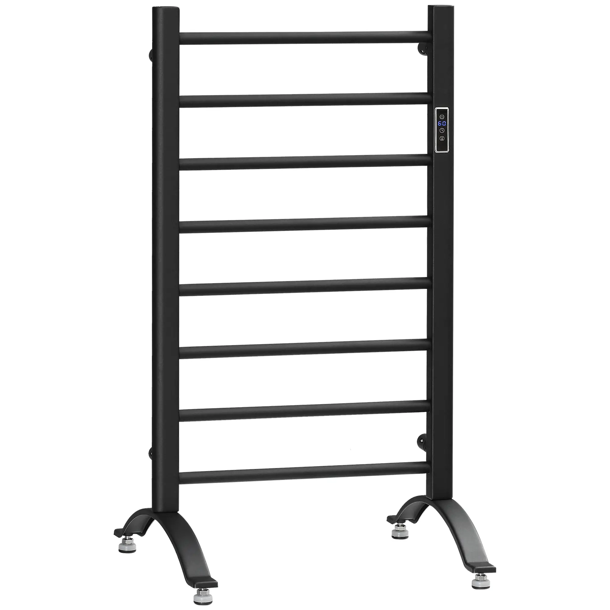 8-Bar Heated Towel Warmer, Wall Mounted, Adjustable Temperature, Black