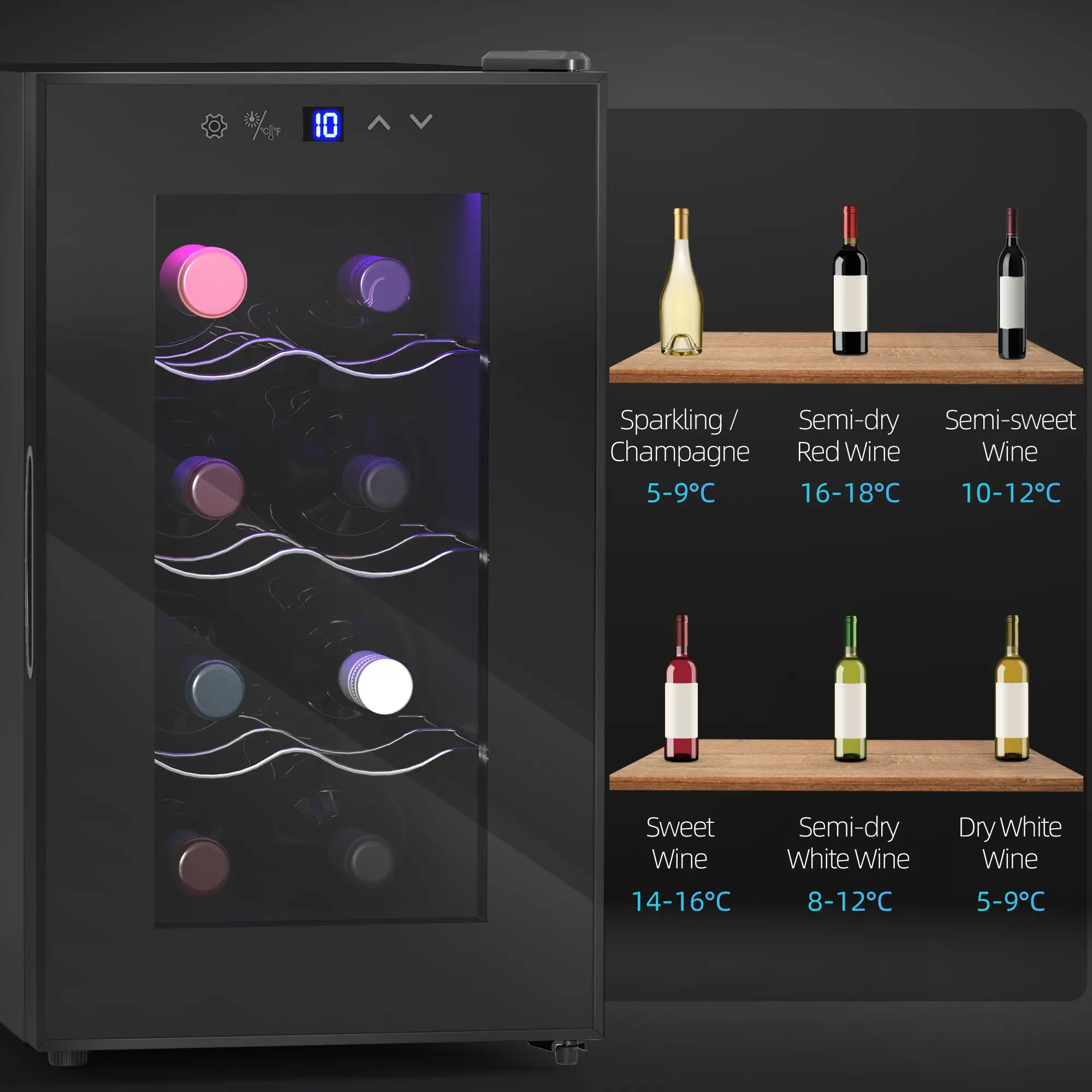 8 Bottle Wine Cooler, Glass Door, Temperature Control, Champagne - Image 10