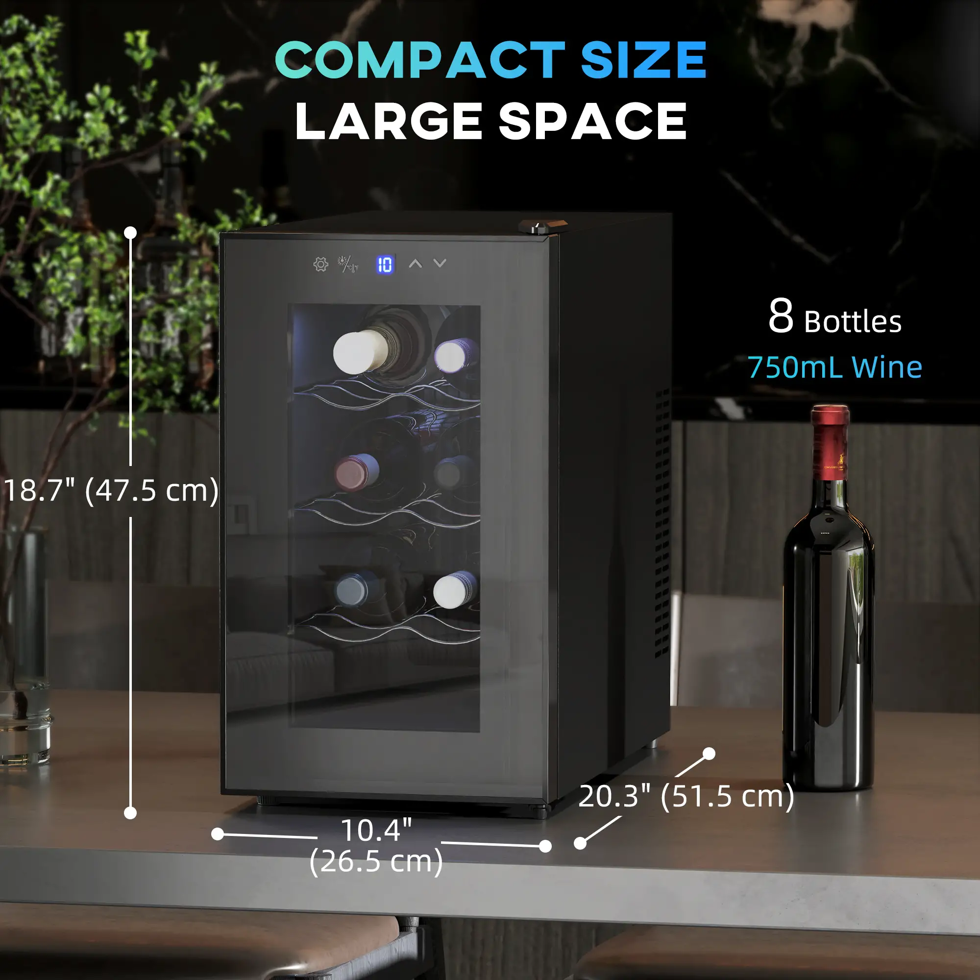 8 Bottle Wine Cooler, Glass Door, Temperature Control, Champagne - Image 3