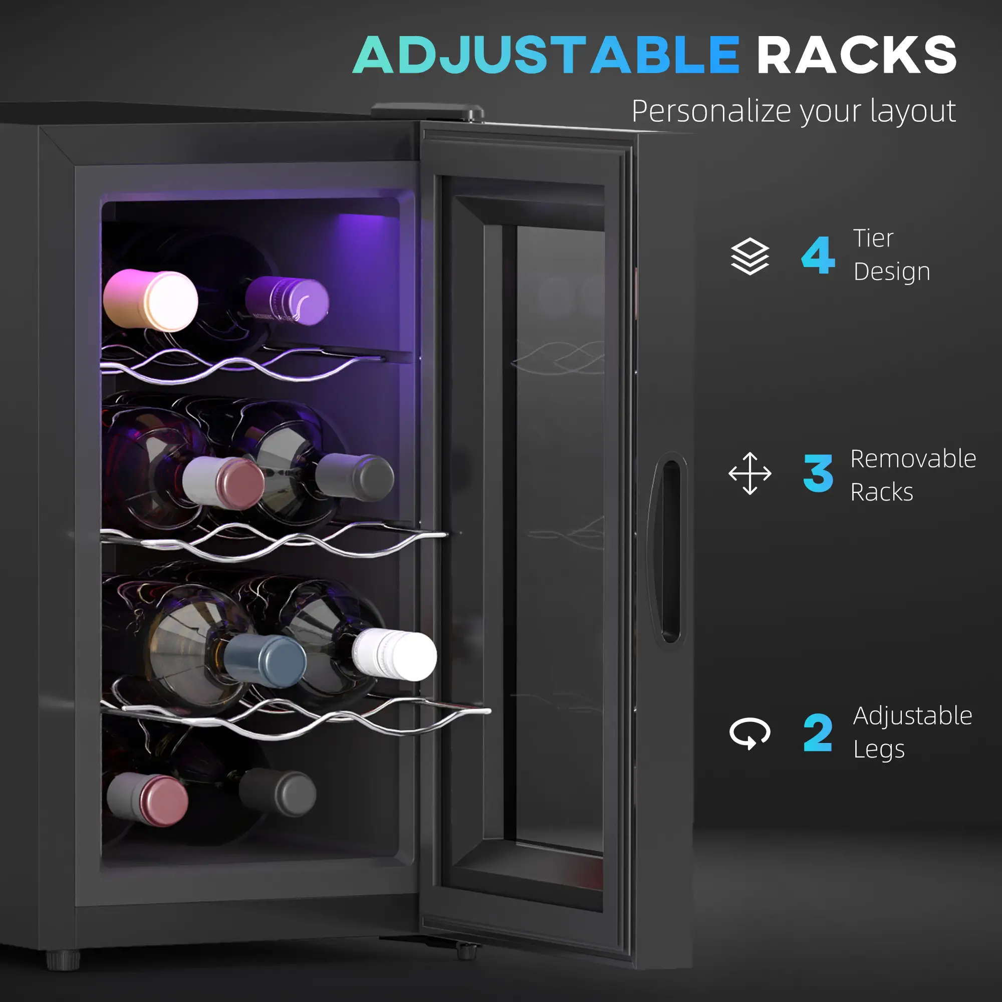 8 Bottle Wine Cooler, Glass Door, Temperature Control, Champagne - Image 6