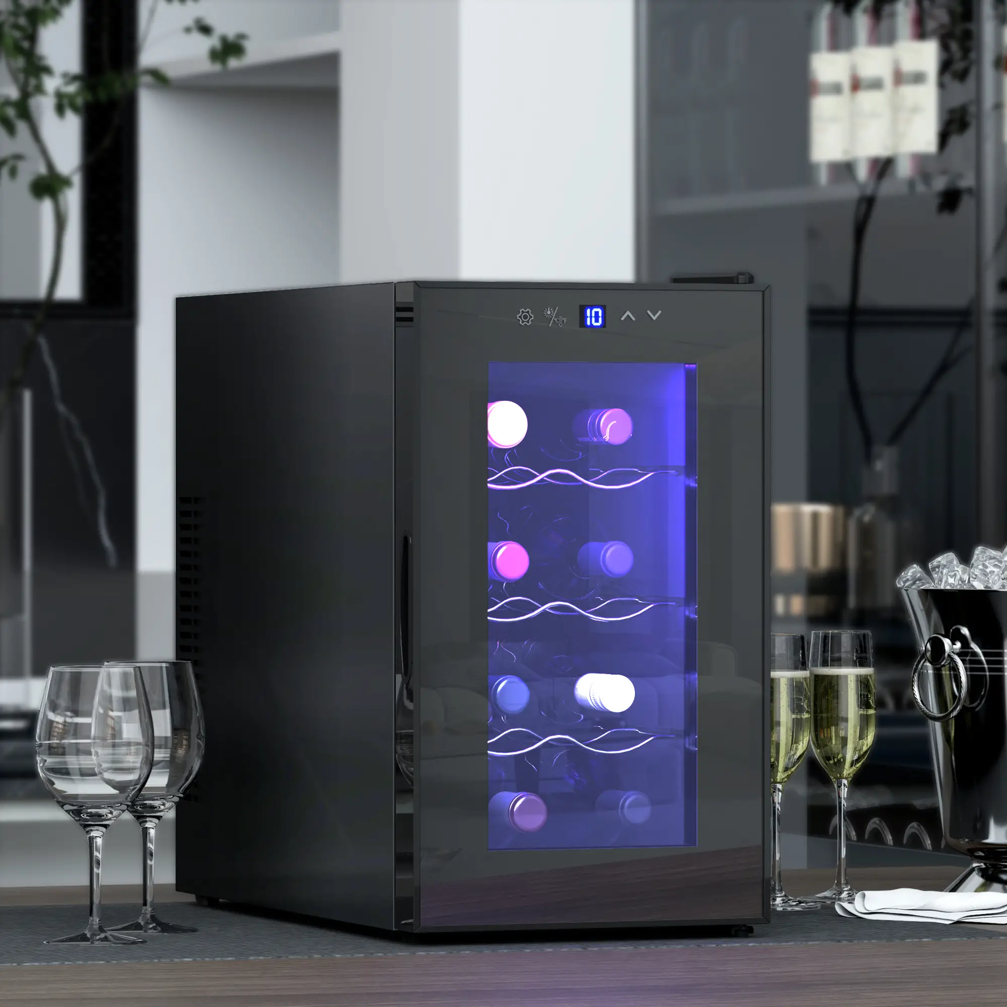 8 Bottle Wine Cooler, Glass Door, Temperature Control, Champagne - Image 8