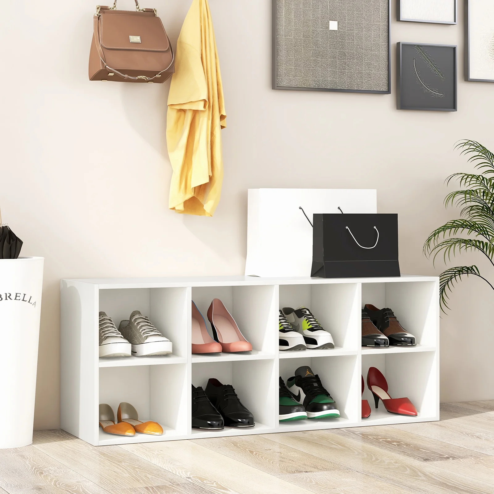 8 Cubbies Shoe Organizer, 500 LBS Weight Capacity, White - Image 2