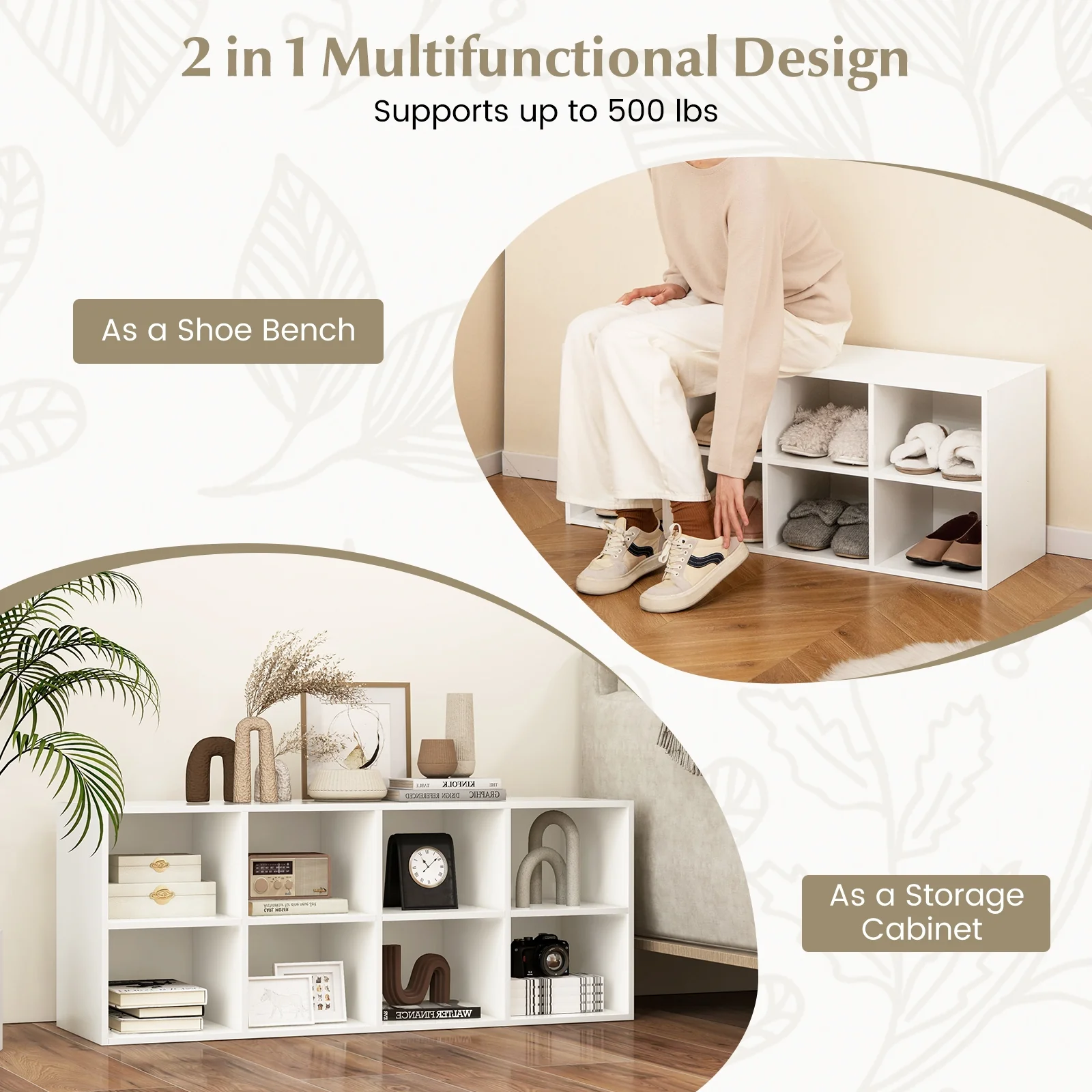 8 Cubbies Shoe Organizer, 500 LBS Weight Capacity, White - Image 9