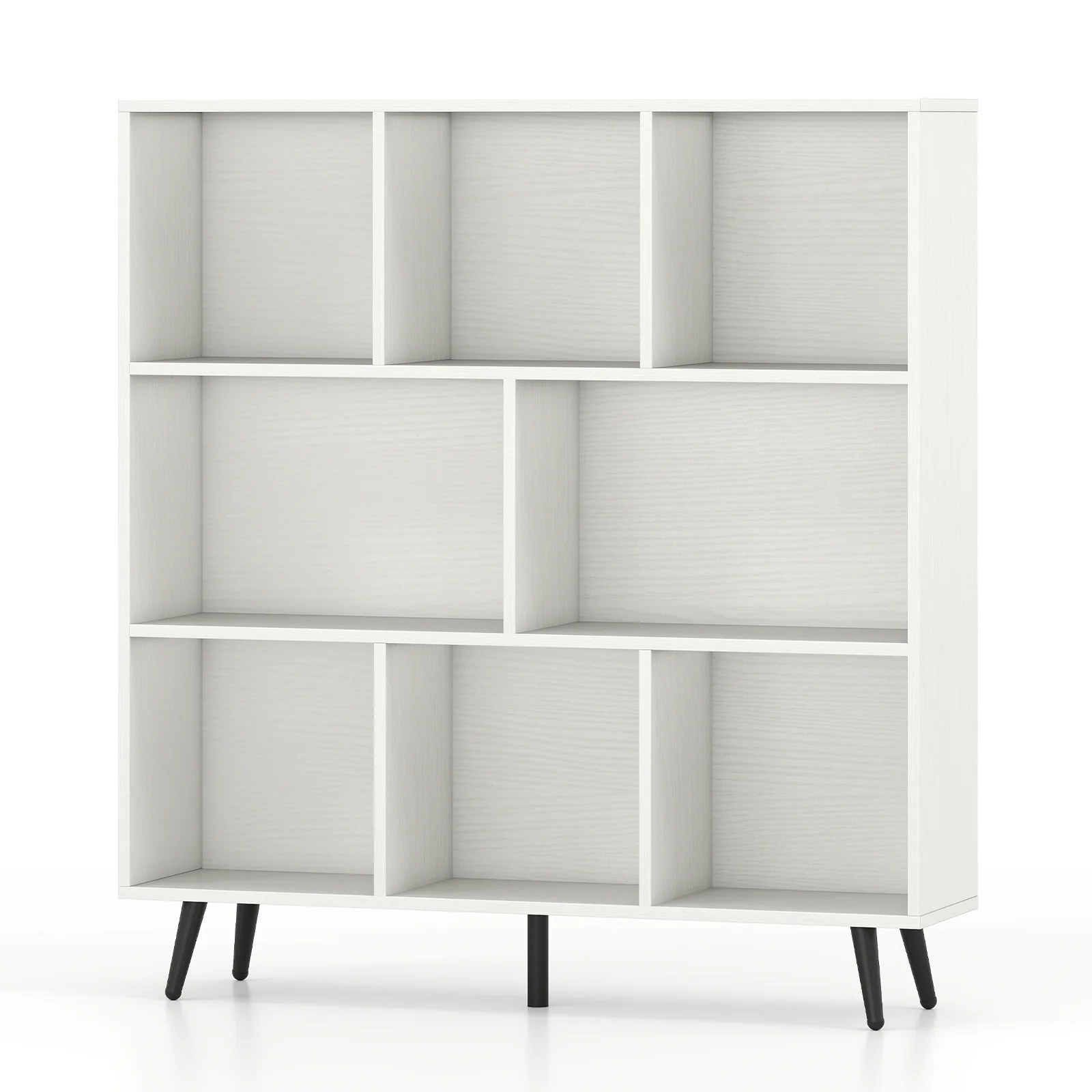 8-Cube Bookcase, 5 Tapered Metal Legs, White - Image 4