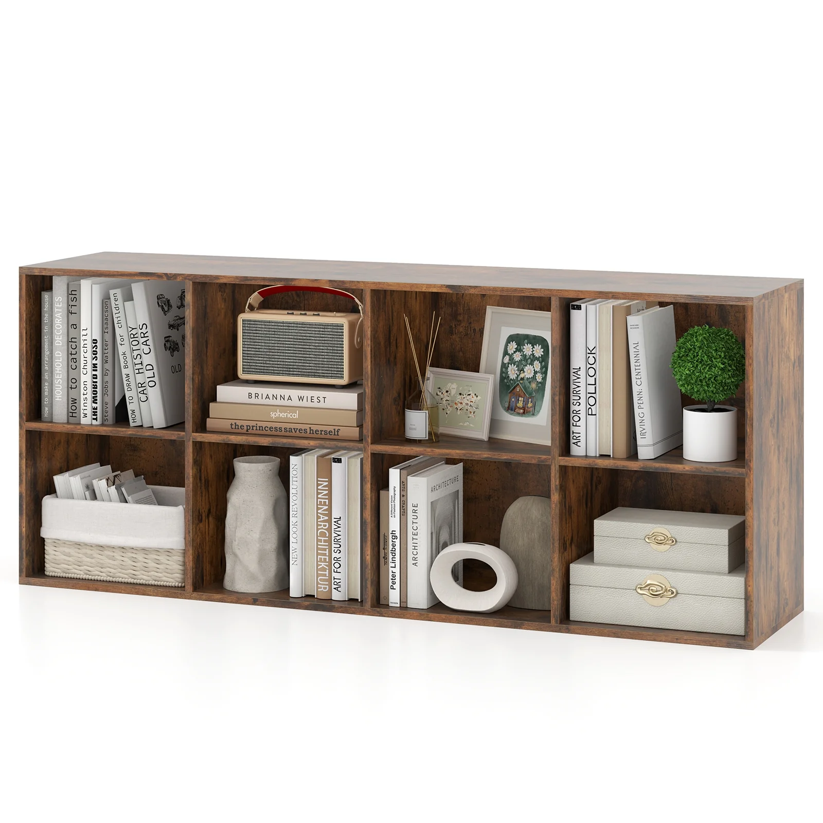 8-Cube Bookcase Bookshelf, Storage Organizer, Rustic Brown - Image 5