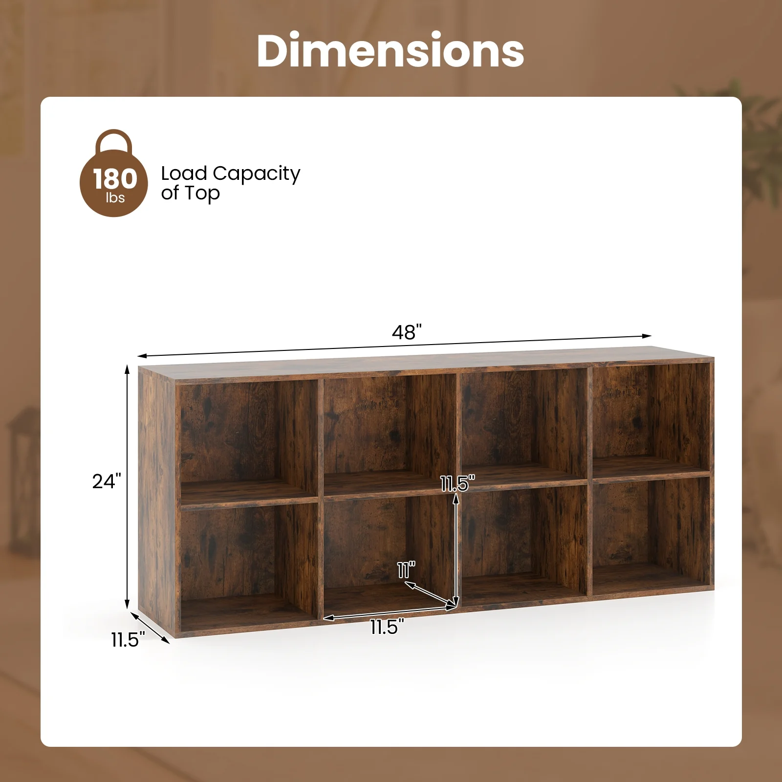 8-Cube Bookcase Bookshelf, Storage Organizer, Rustic Brown - Image 6