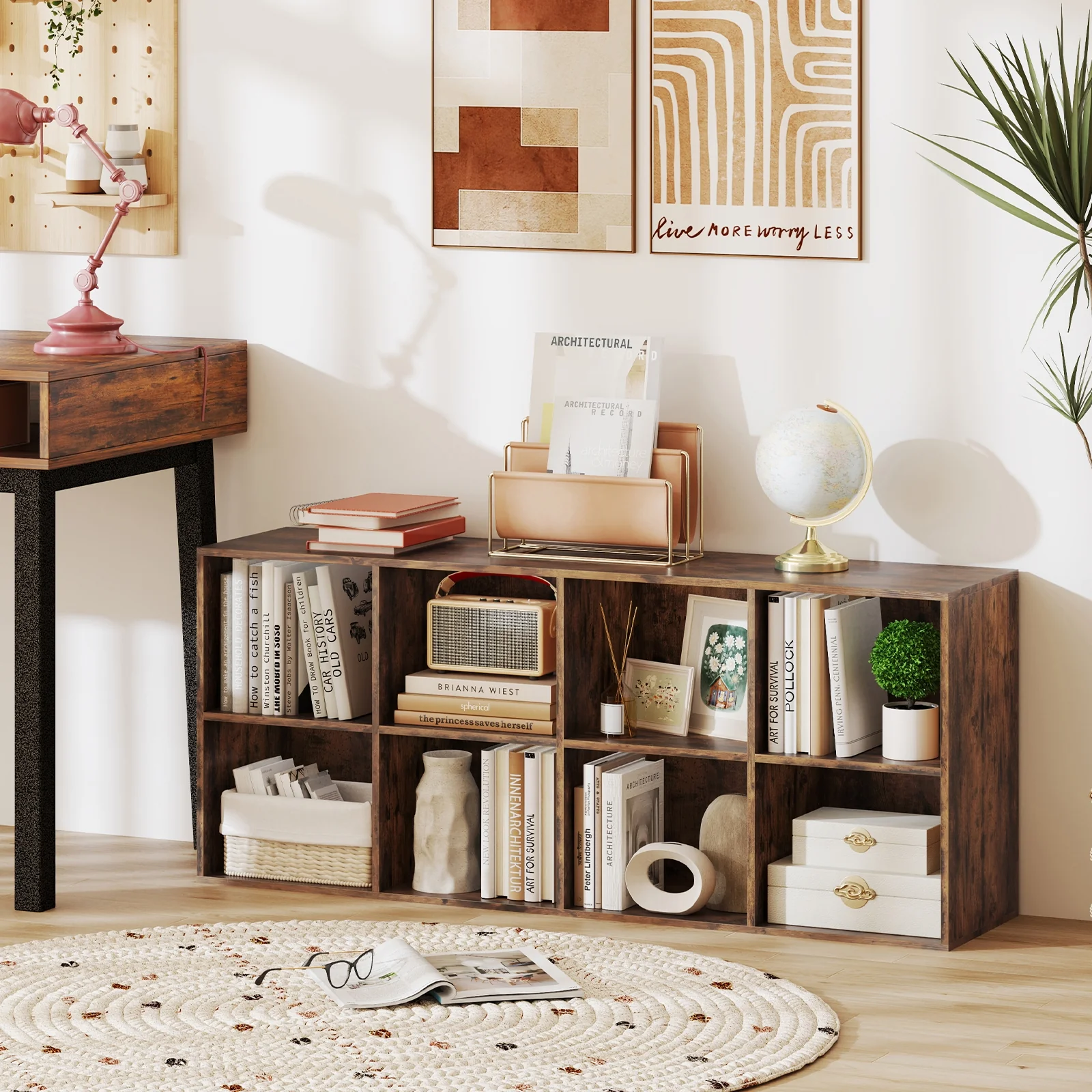 8-Cube Bookcase Bookshelf, Storage Organizer, Rustic Brown - Image 7