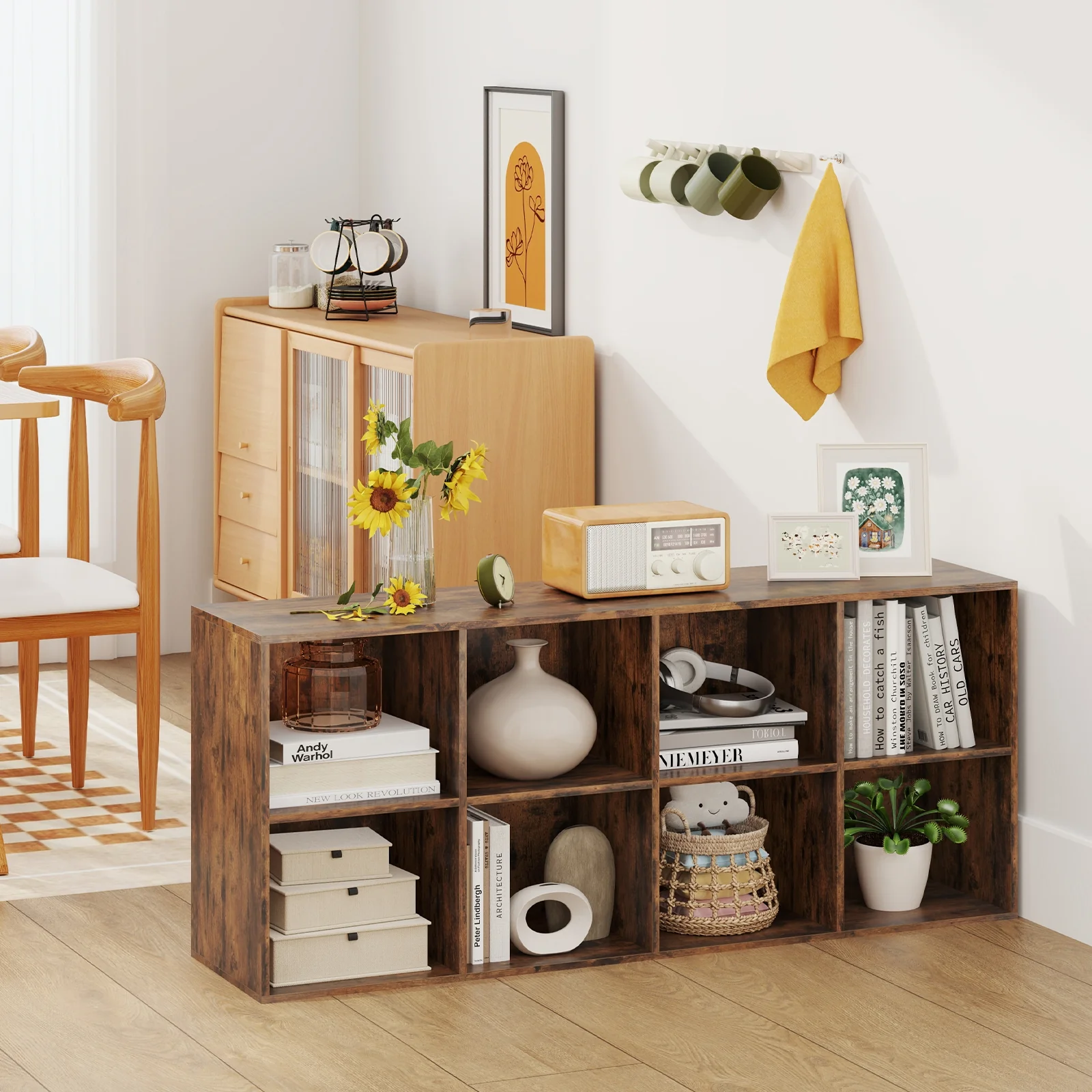 8-Cube Bookcase Bookshelf, Storage Organizer, Rustic Brown - Image 8