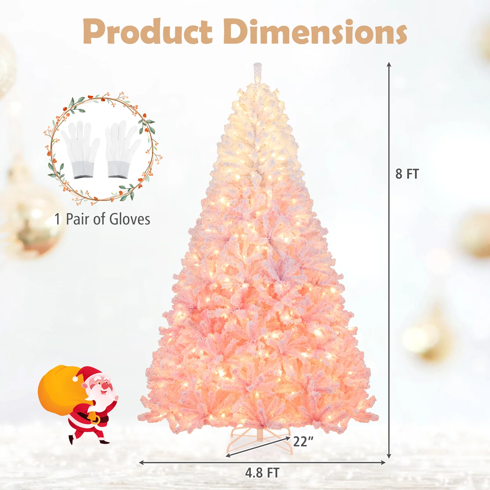 8 Feet Artificial Christmas Tree With Warm White LED Lights, Pink - Image 6
