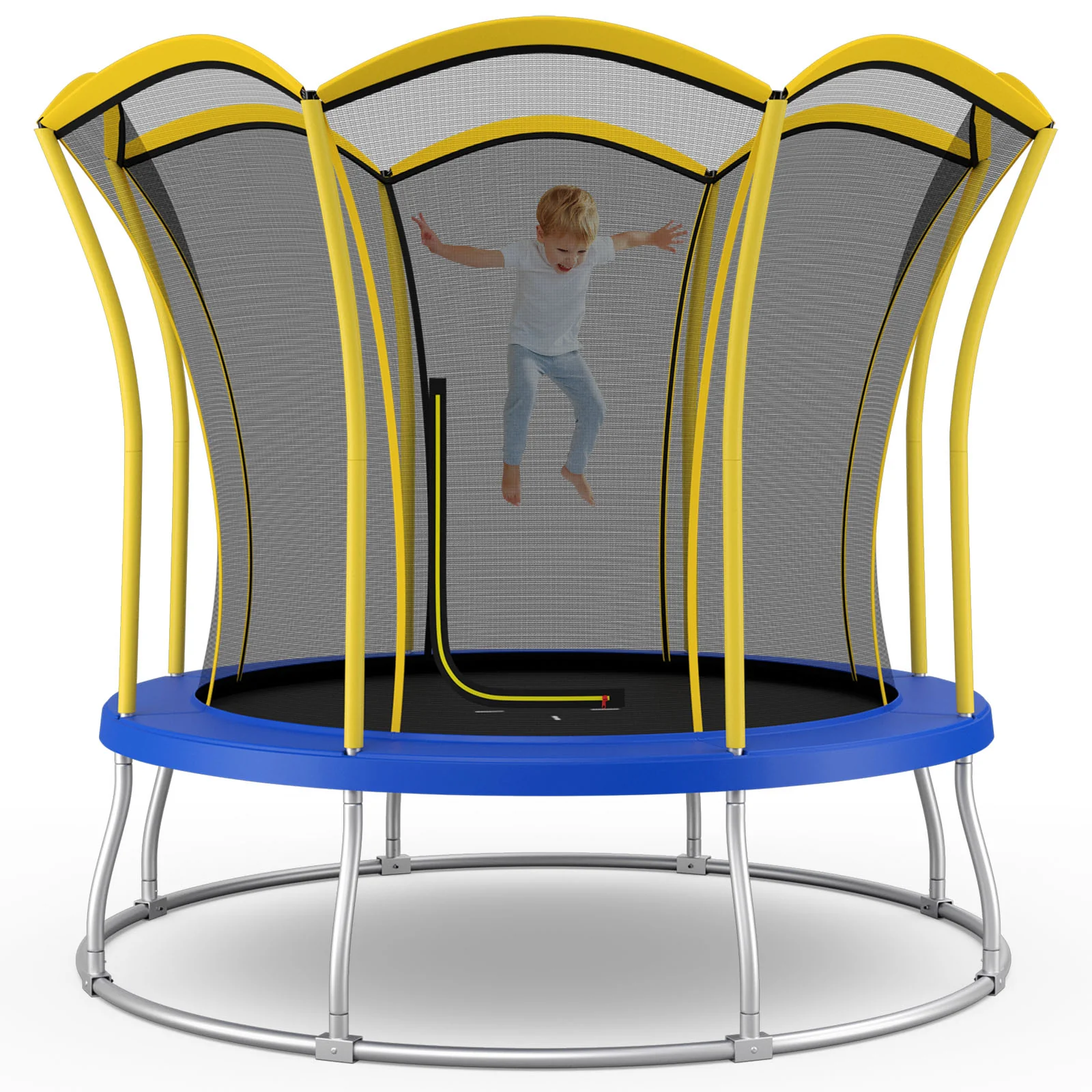 8 Feet Flower Shape Trampoline, Outdoor With Enclosure Net, Yellow - Image 4