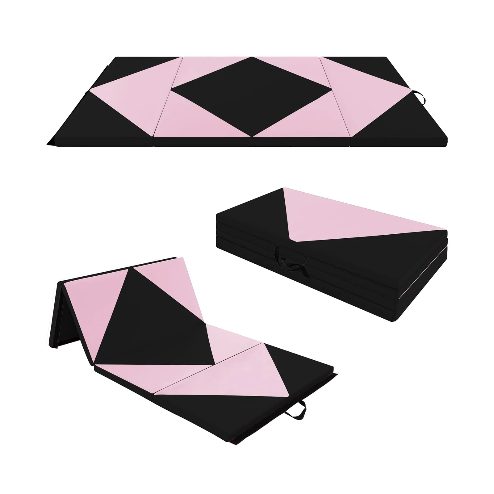 8 Feet PU Leather Folding Gymnastics Mat, Black, Pink