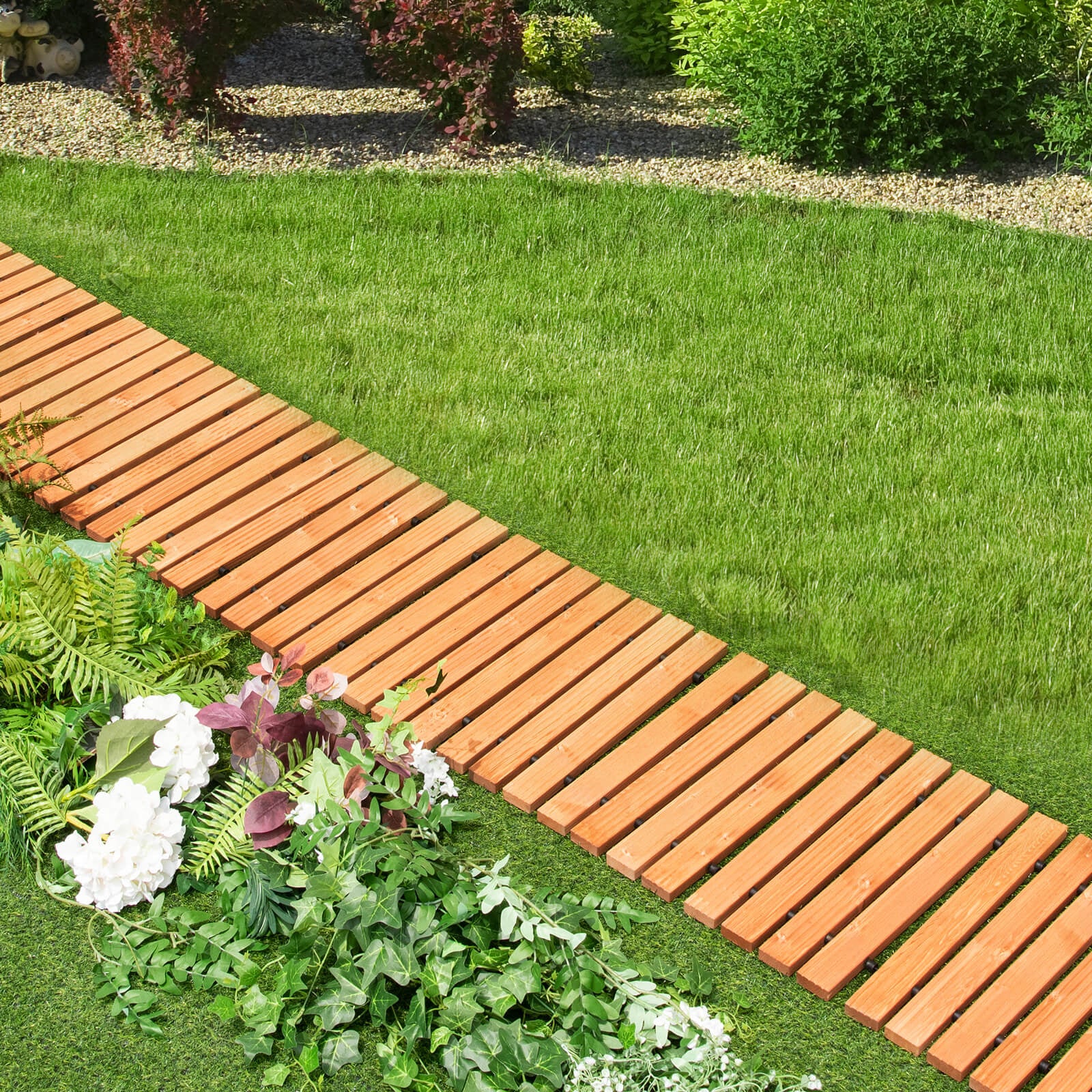 8 Feet Roll-Out Weather-Resistant Patio Hardwood Pathway, 22 Inch, Brown - Image 2