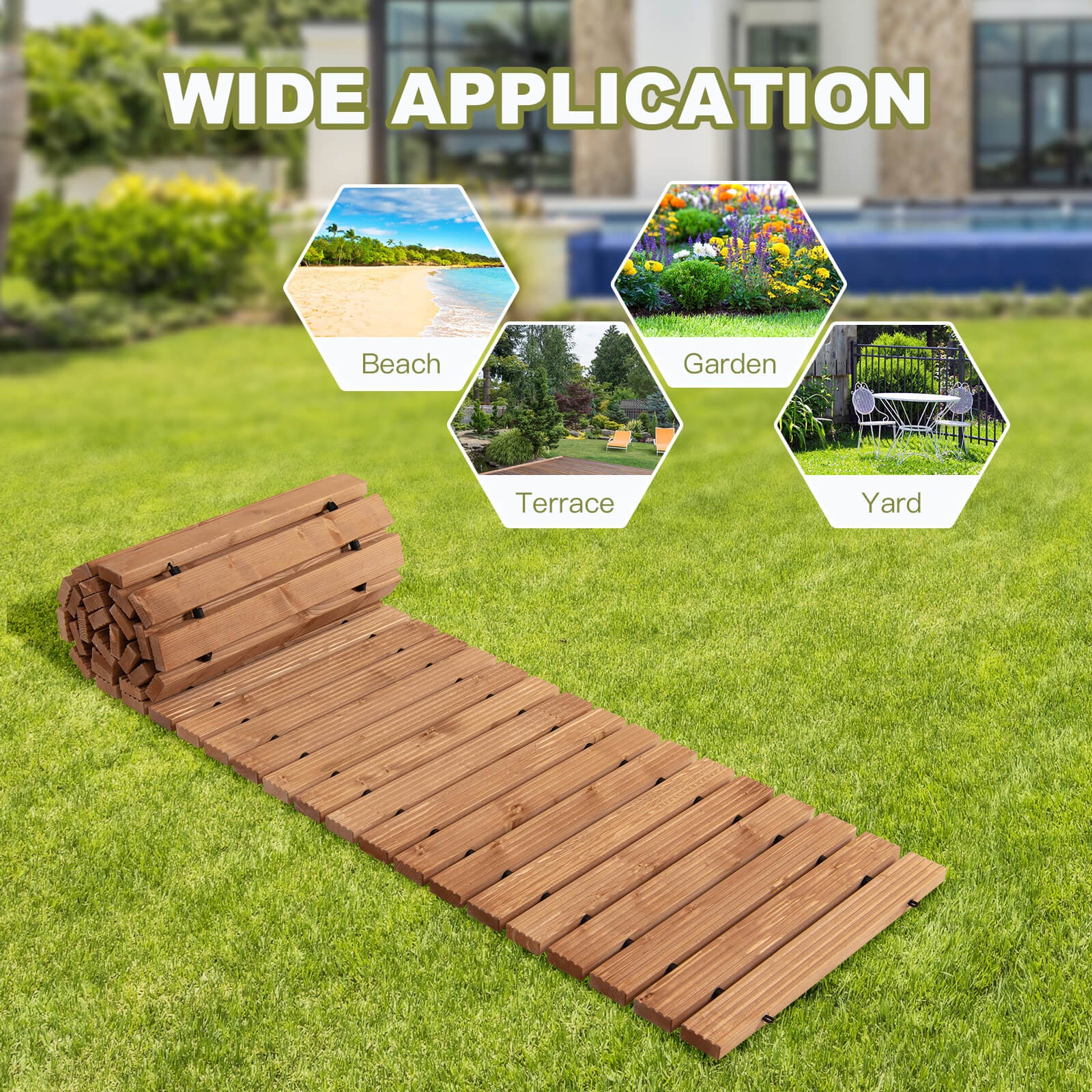 8 Feet Roll-Out Weather-Resistant Patio Hardwood Pathway, 22 Inch, Brown - Image 9