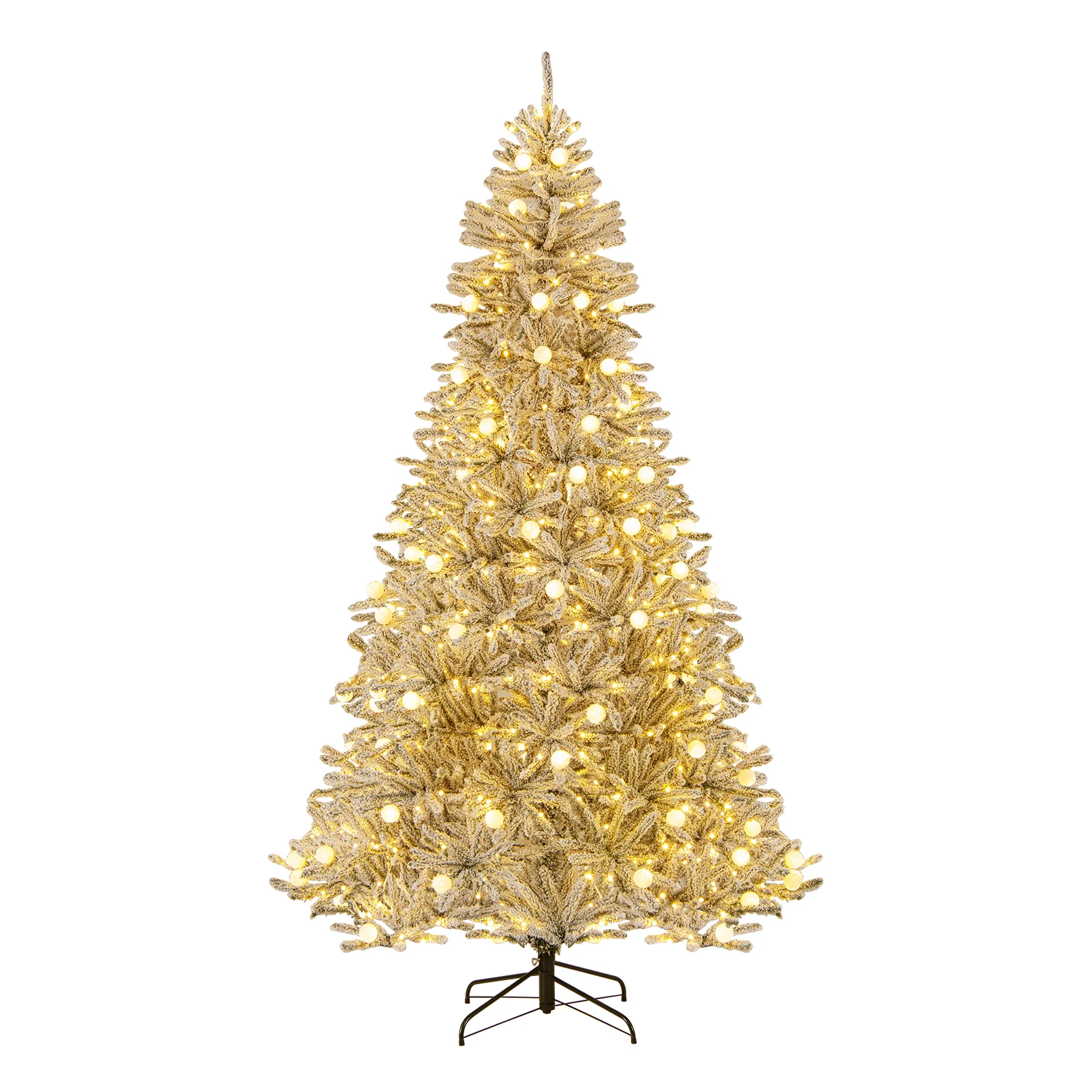 8 Feet Snow-flocked Artificial Christmas Tree Pre-lit Hinged with 81 Sphere Lights and Remote-L, Green - Image 7