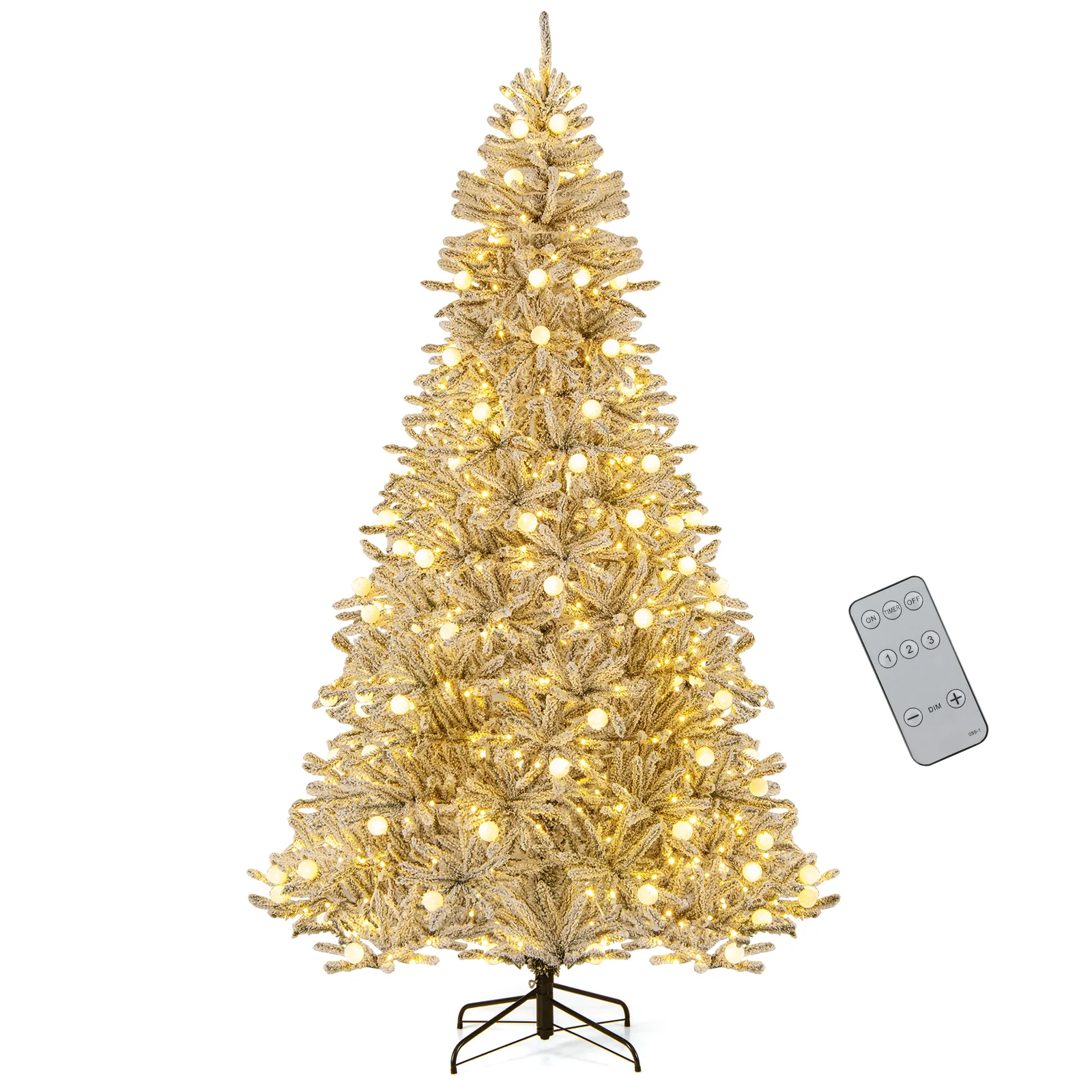 8 Feet Snow-flocked Artificial Christmas Tree Pre-lit Hinged with 81 Sphere Lights and Remote-L, Green - Image 8