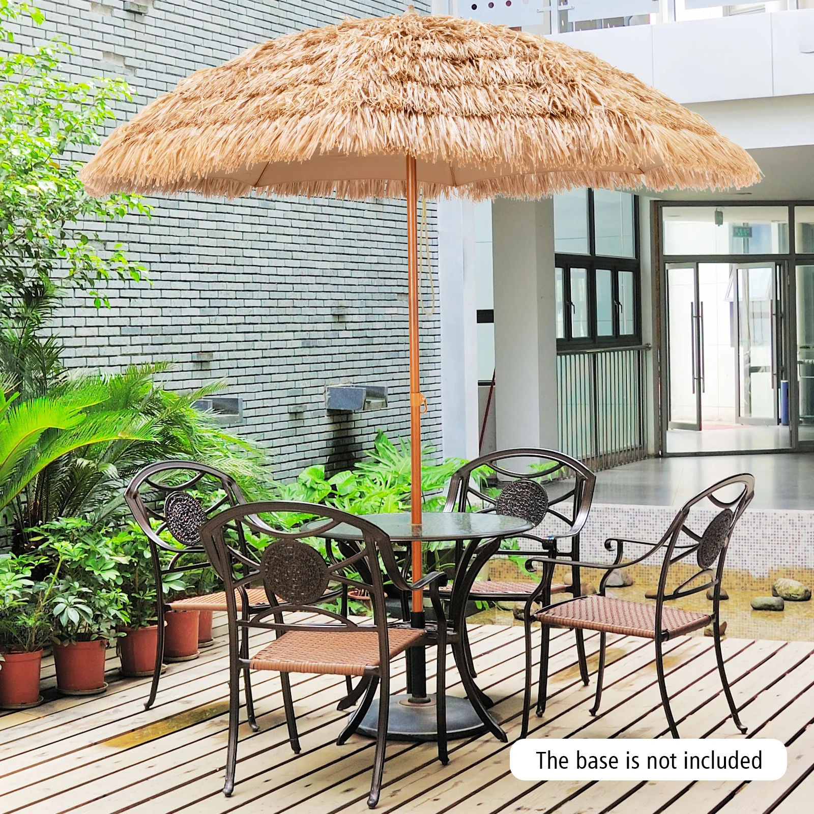 8 Feet Thatched Tiki Umbrella, Natural - Image 7
