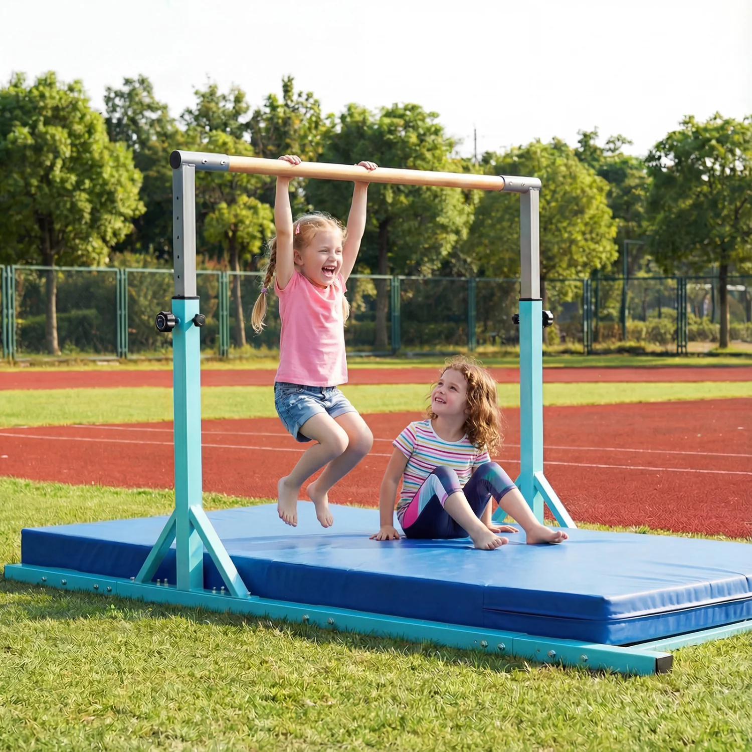 8 FT Double Horizontal Bars with 13-Level Adjustable Heights, Green - Image 3