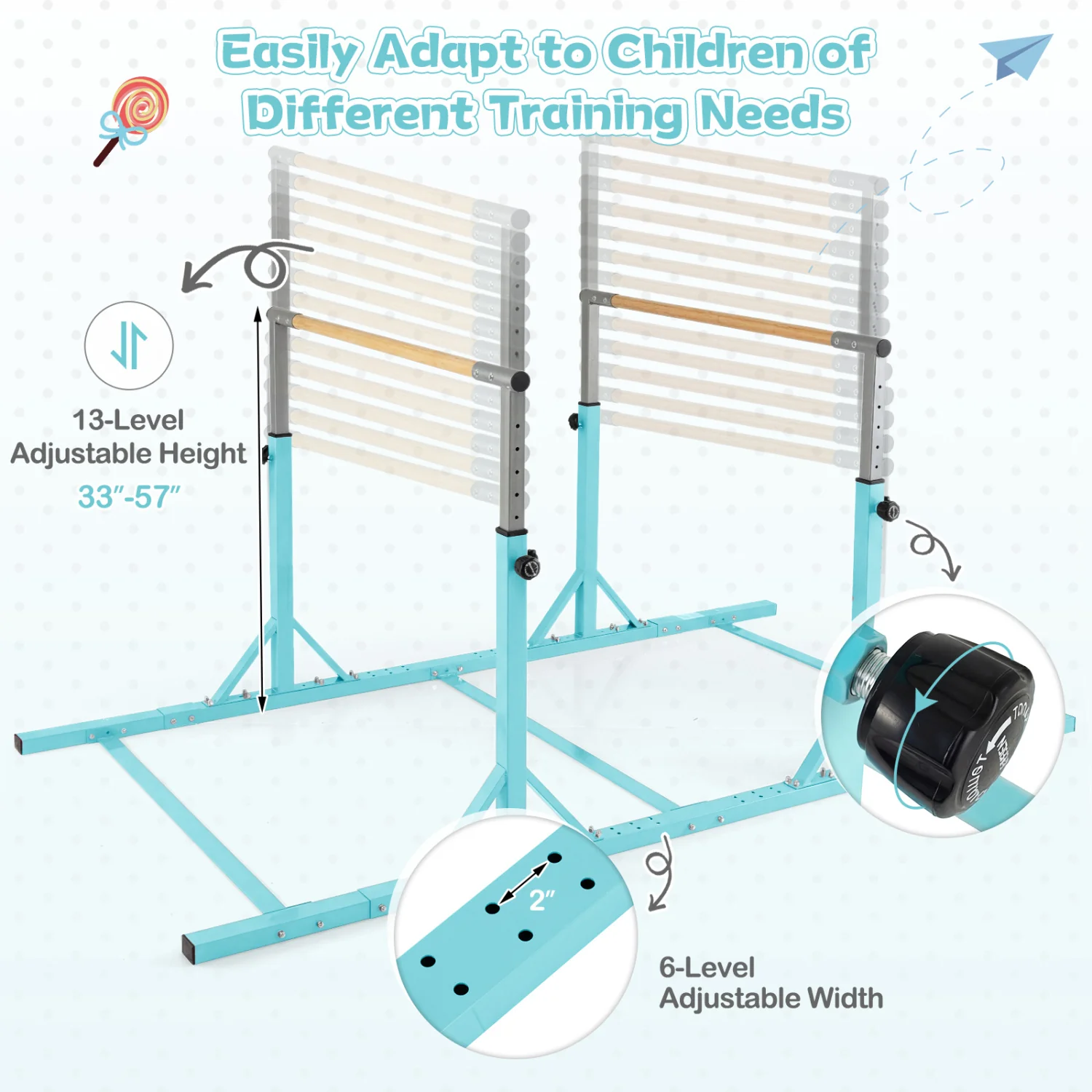 8 FT Double Horizontal Bars with 13-Level Adjustable Heights, Green - Image 6