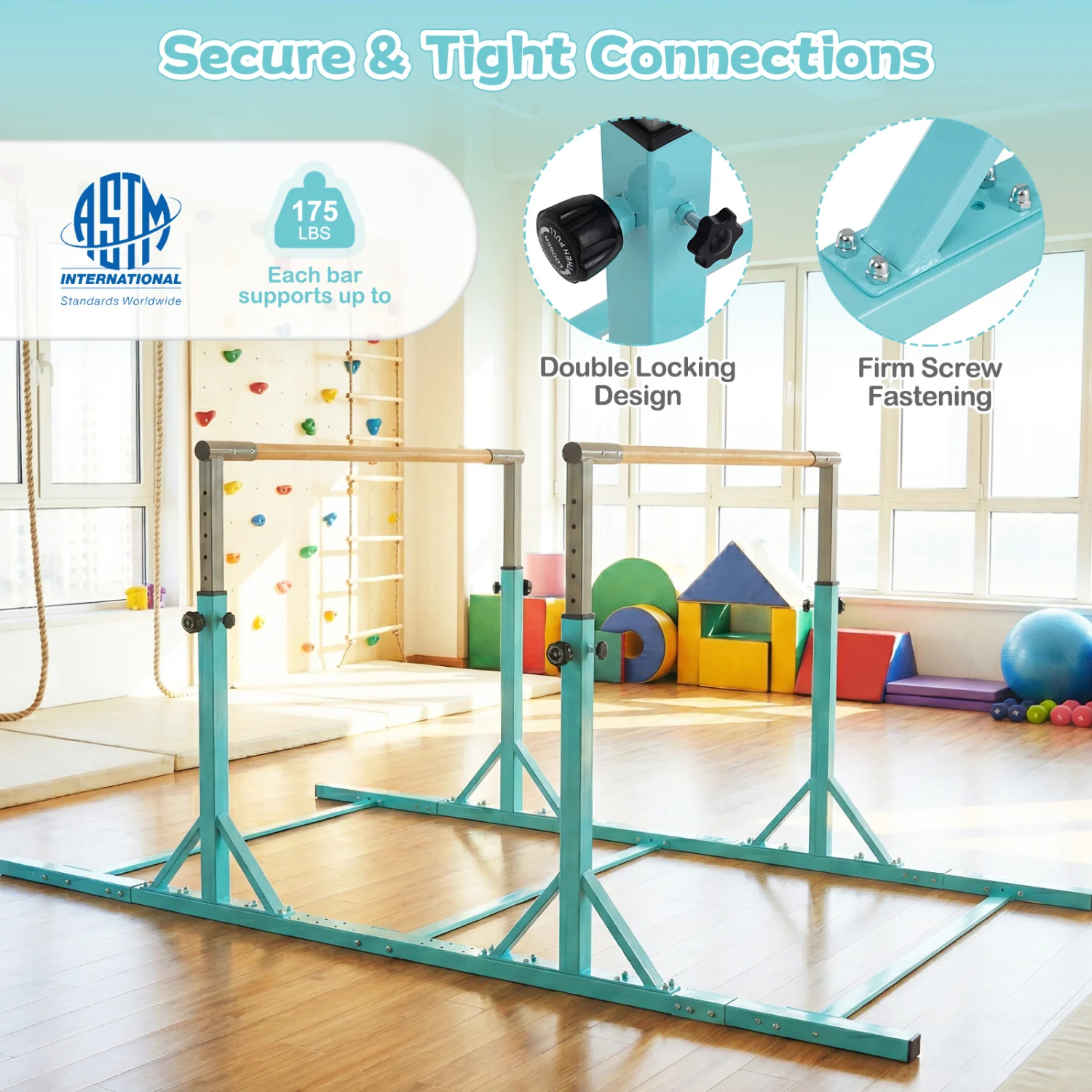 8 FT Double Horizontal Bars with 13-Level Adjustable Heights, Green - Image 8