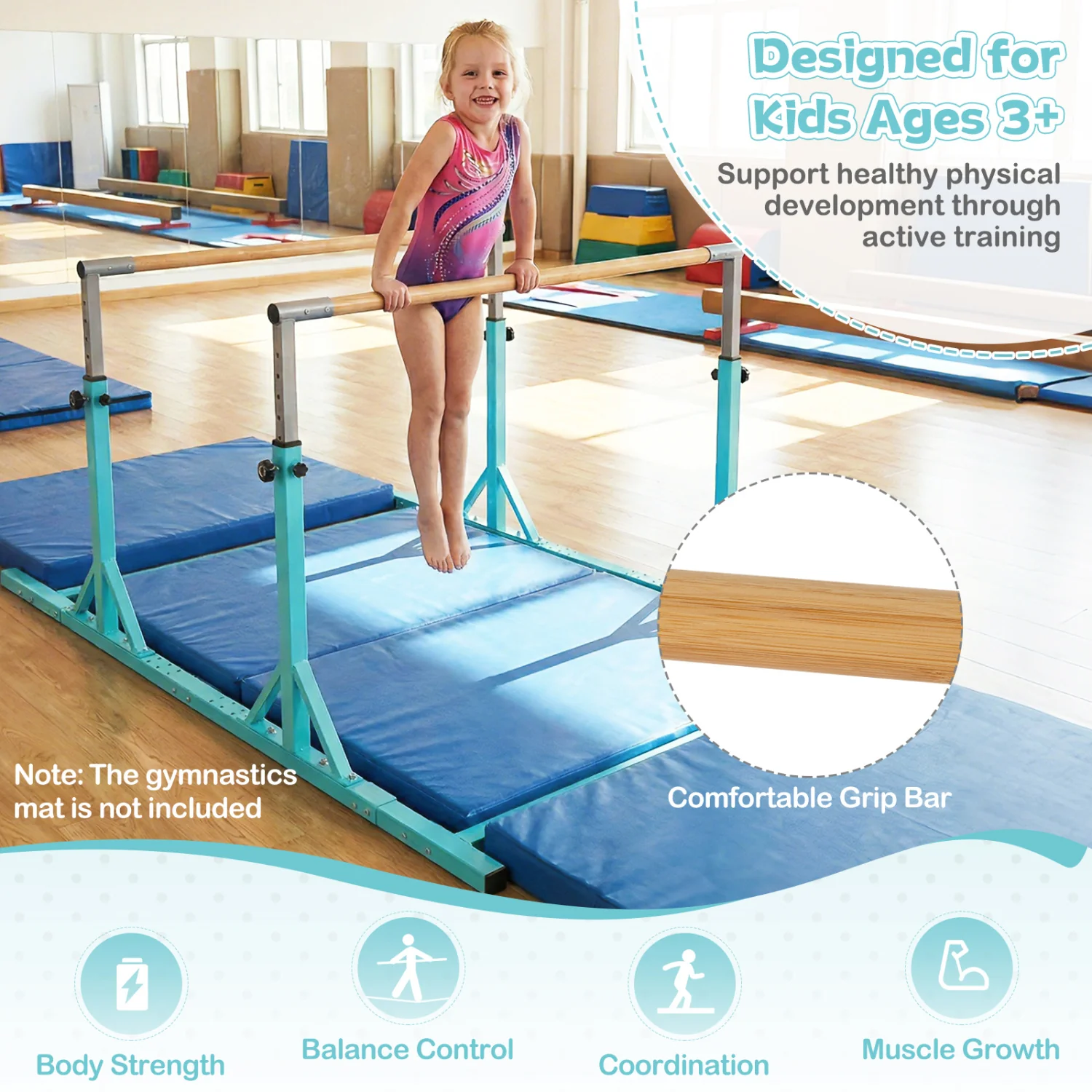 8 FT Double Horizontal Bars with 13-Level Adjustable Heights, Green - Image 9