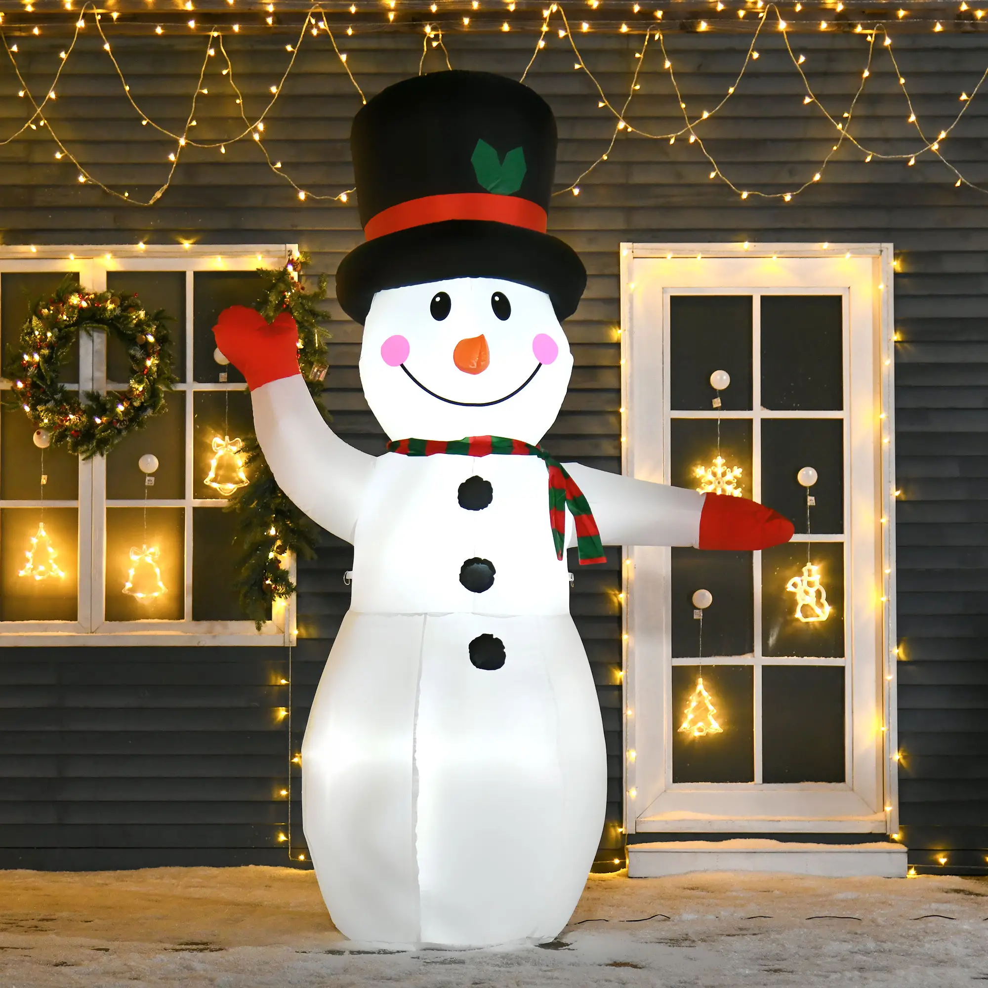 8 Ft Outdoor Lighted Inflatable Christmas Decoration, Waving Snowman - Image 2