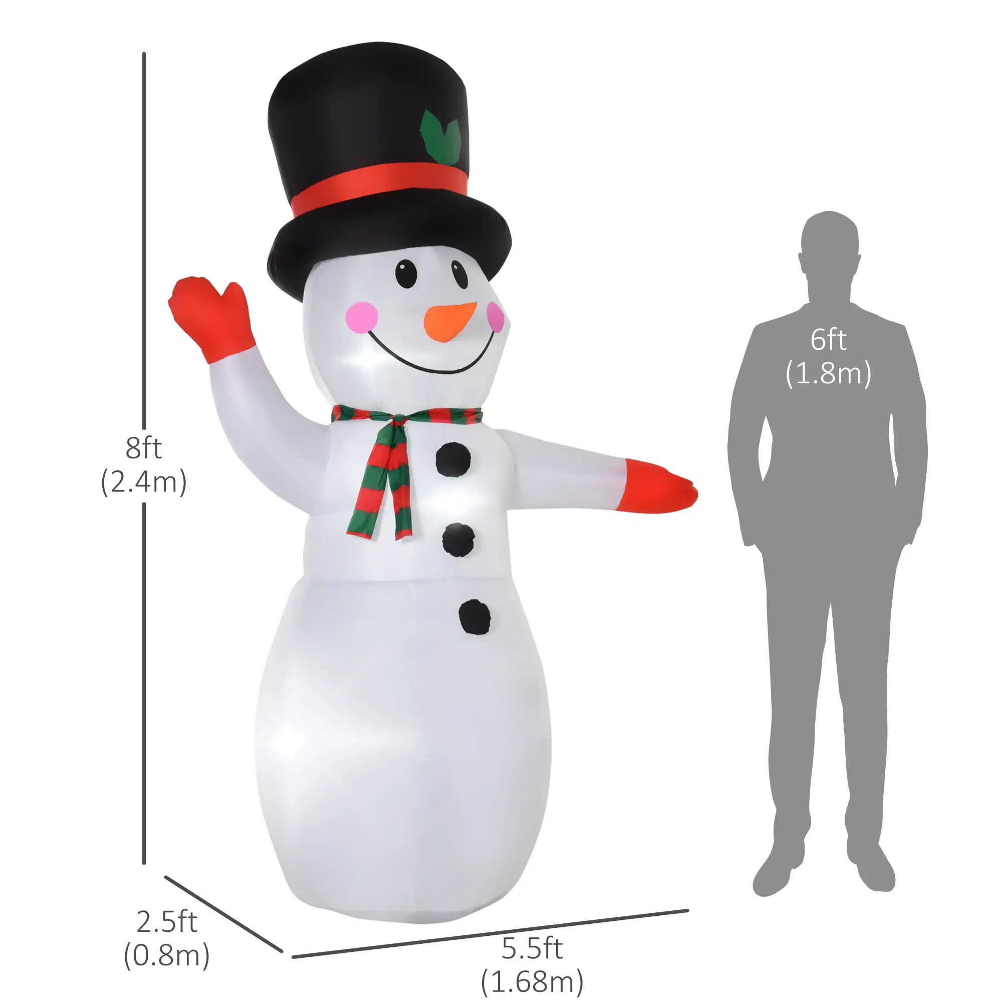 8 Ft Outdoor Lighted Inflatable Christmas Decoration, Waving Snowman - Image 3