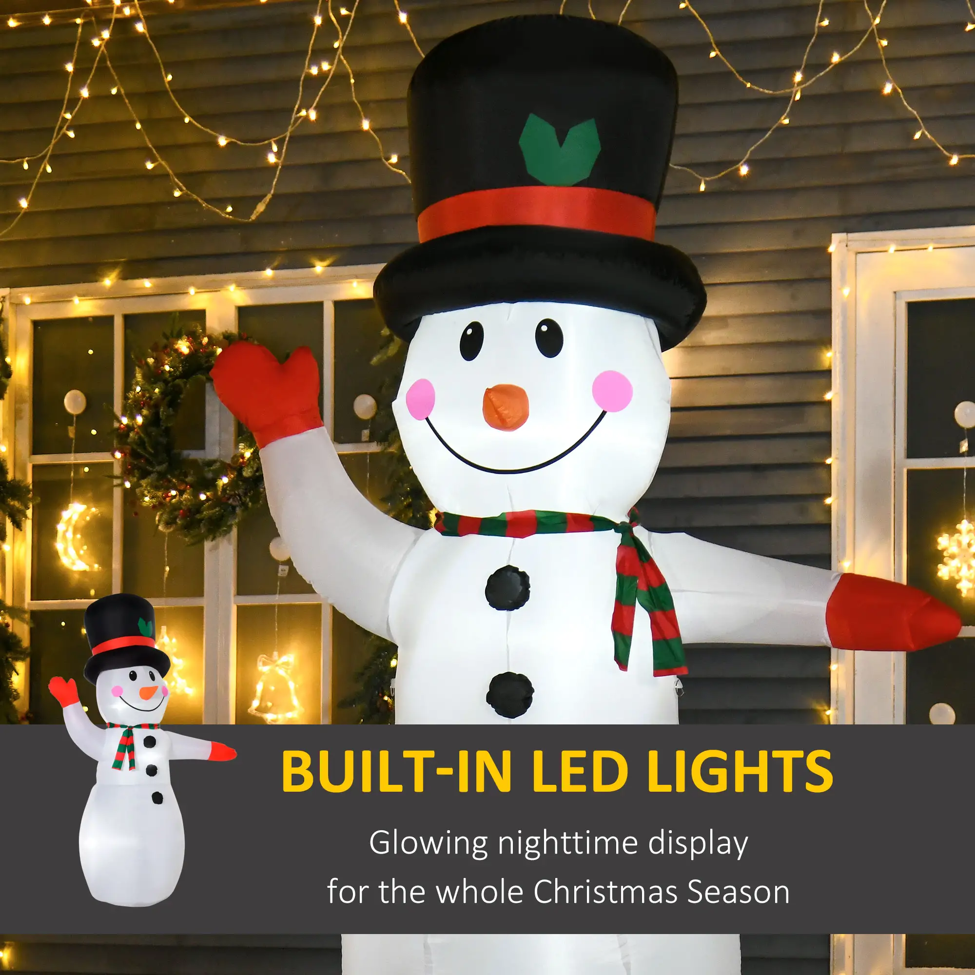 8 Ft Outdoor Lighted Inflatable Christmas Decoration, Waving Snowman - Image 4