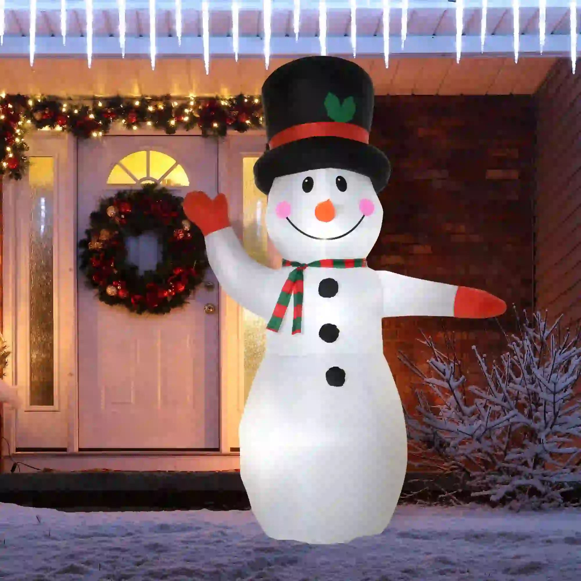 8 Ft Outdoor Lighted Inflatable Christmas Decoration, Waving Snowman - Image 8