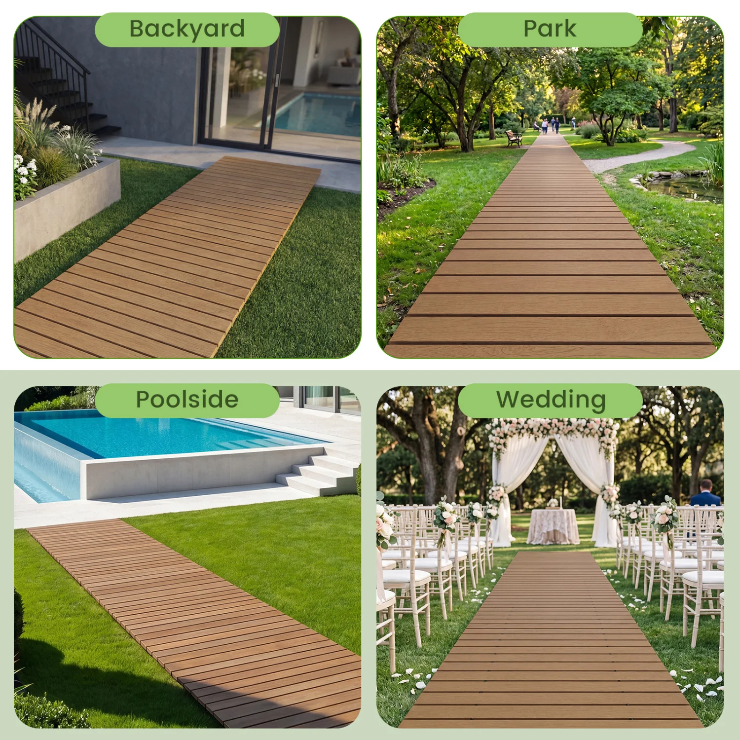 8 Ft Outdoor Pathway Roll-Out Patio Boardwalk, Brown - Image 9