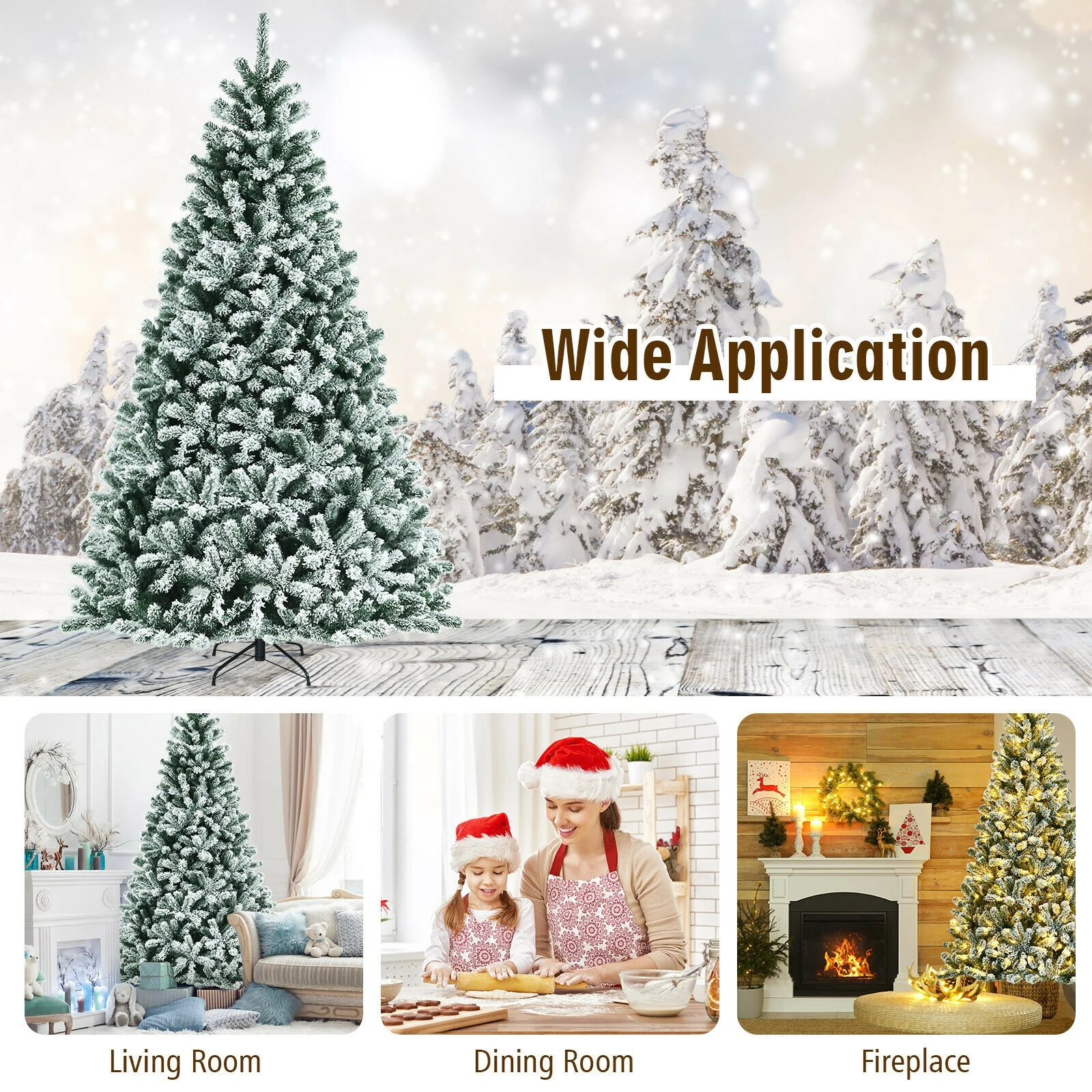 8 ft Pre-lit Snow Flocked Christmas Tree, Green - Image 6