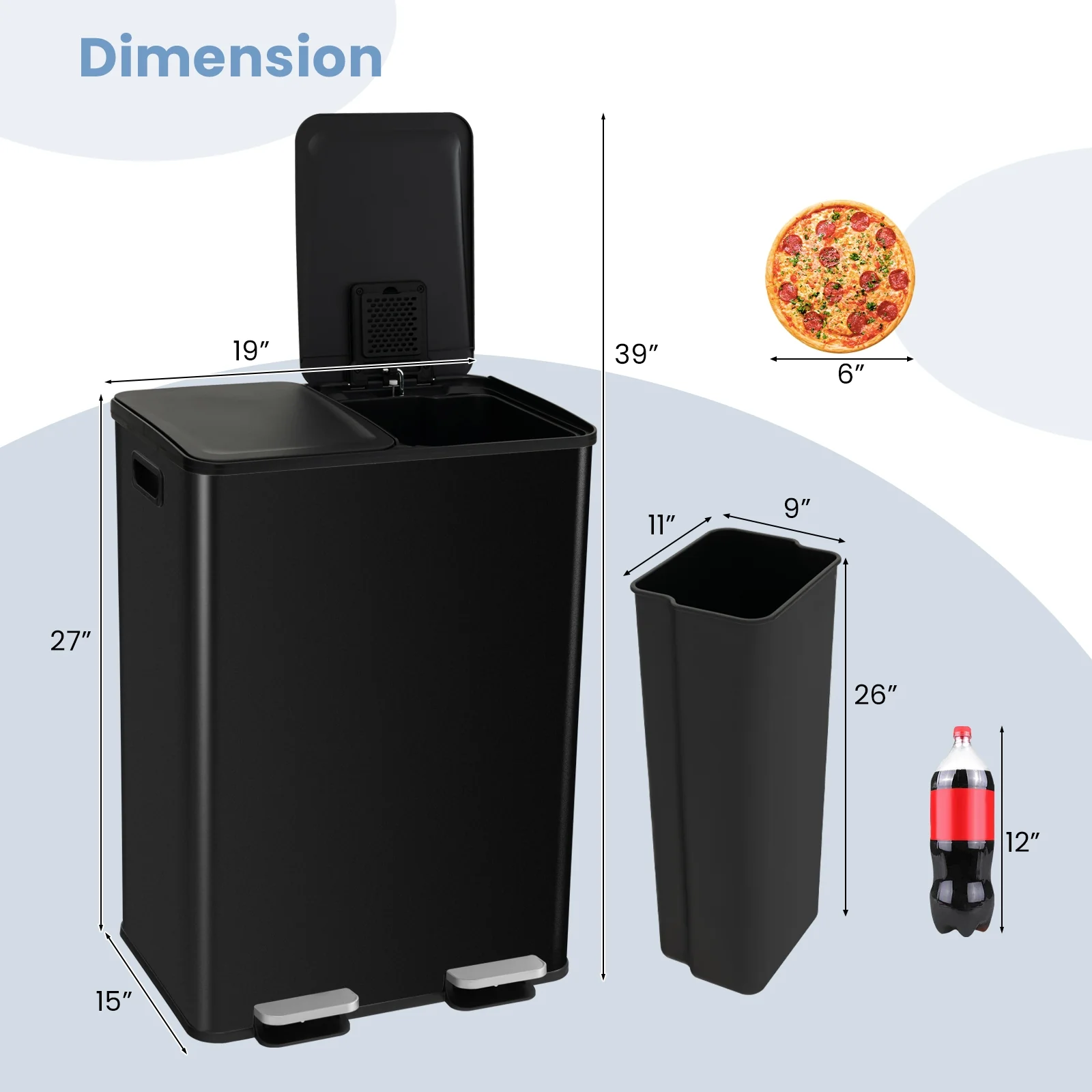 8 Gal Dual Compartment Trash Can, Black - Image 6