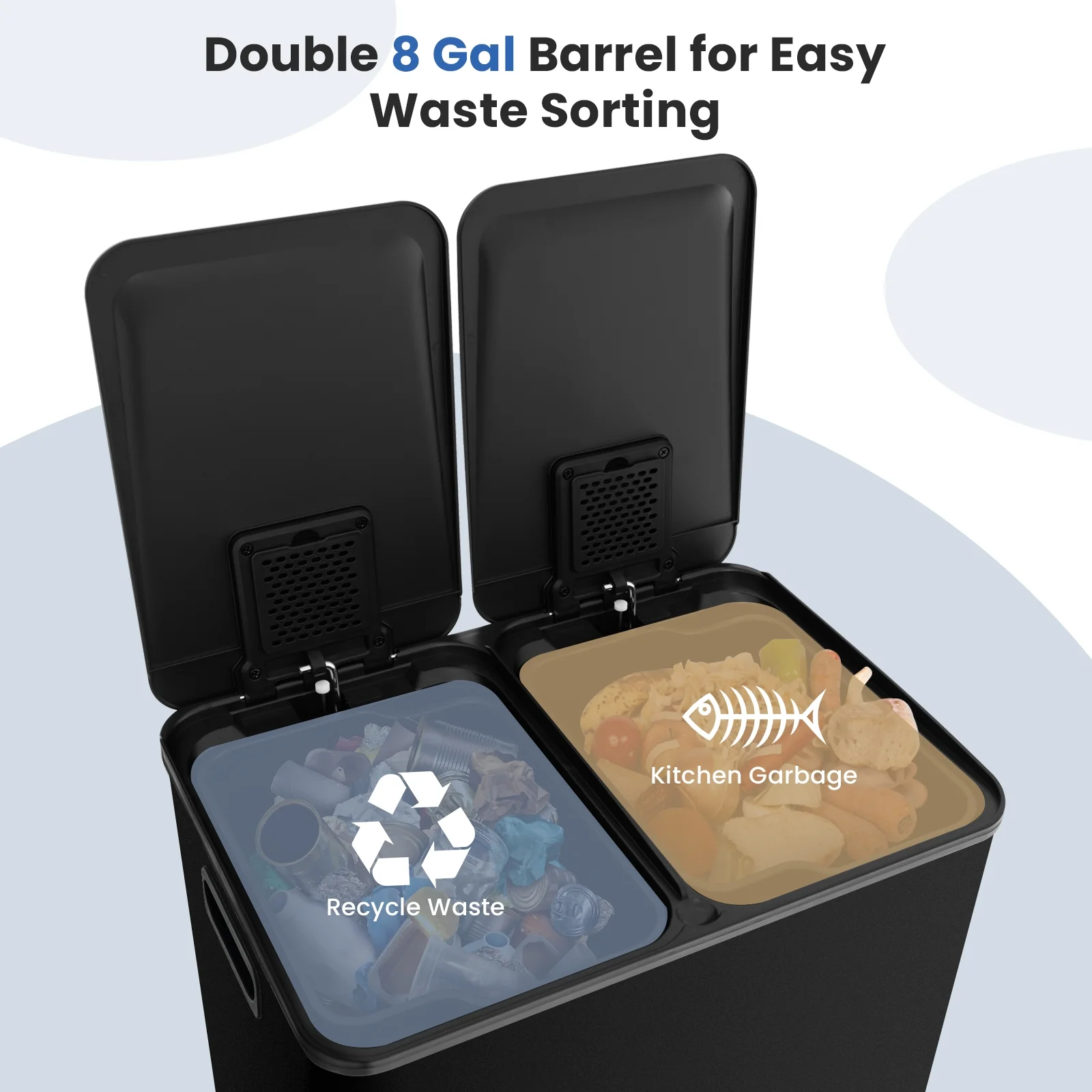 8 Gal Dual Compartment Trash Can, Black - Image 7